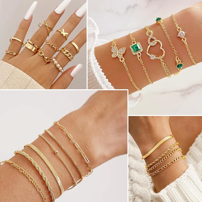 FEYIR 72 Pcs Jewelry Set for Women Costume Jewelry Necklace Bracelet Stackable Rings Earrings Pack for Women