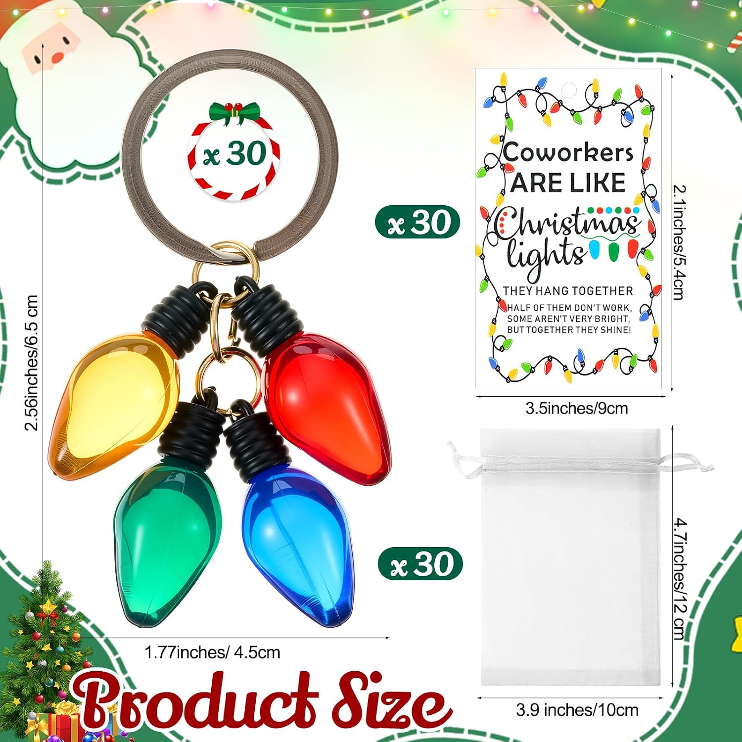 Equsion Christmas Light Bulb Keychain Employee Appreciation Gift Bulk Xmas Colorful Hanging Acrylic Bulb Ornament Coworkers
