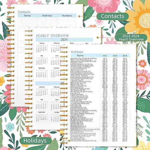 Miniatura 5 de Vozehui Agenda 2023 semanal mensual de enero de 2023 a diciembre de 2023 55 x 8 pulgadas tapa dura con estampado de flores florecidas encuadernación