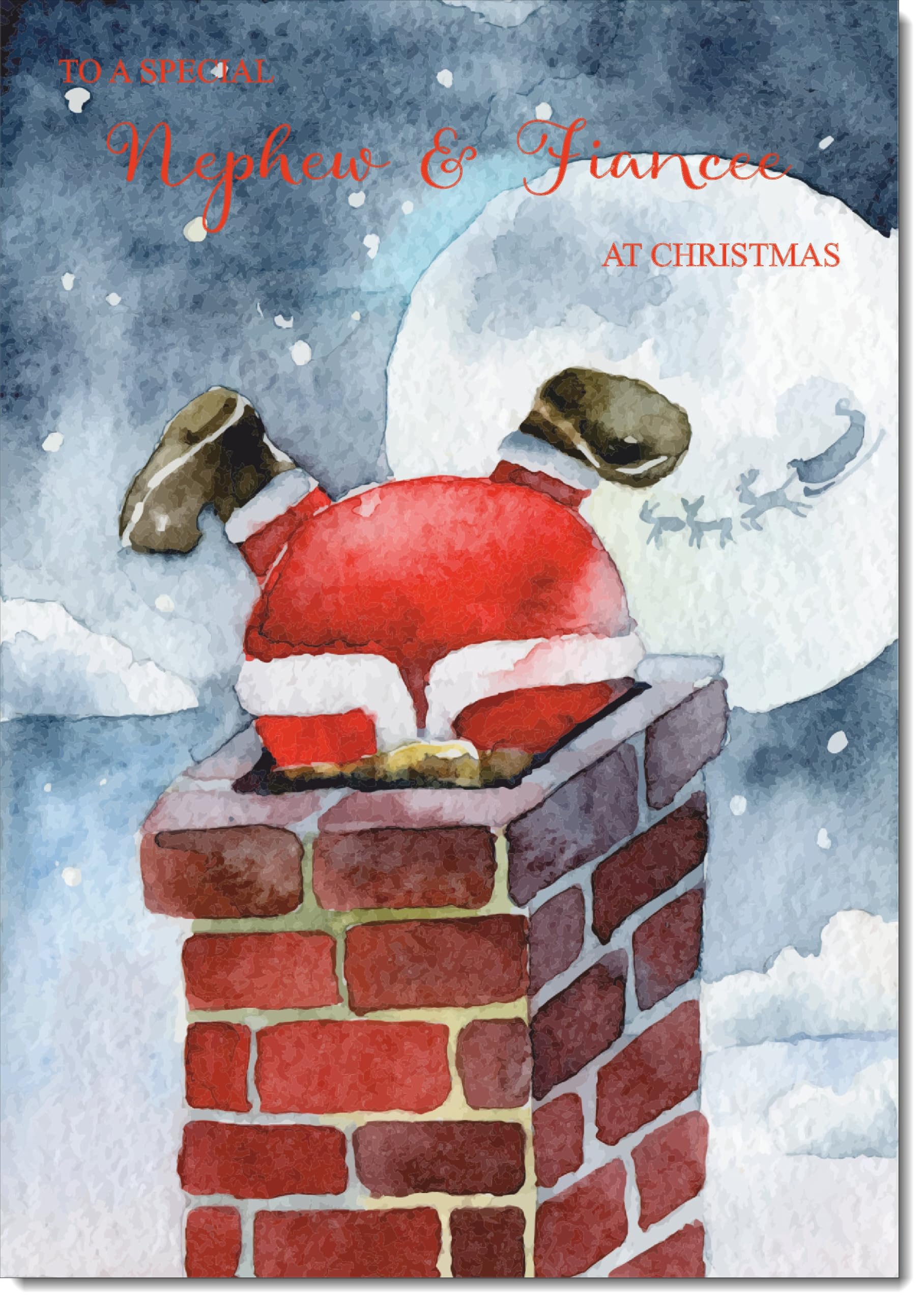 doodlecards Nephew and Fiancee Christmas Card Santa Chimney Large A4 Size Christmas Card for Nephew & Fiancee with Plain Envelope — image 1