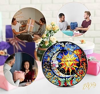 Amazon.co.jp: BLISSIQUEE 太陽と月 ステンドグラス 壁掛け