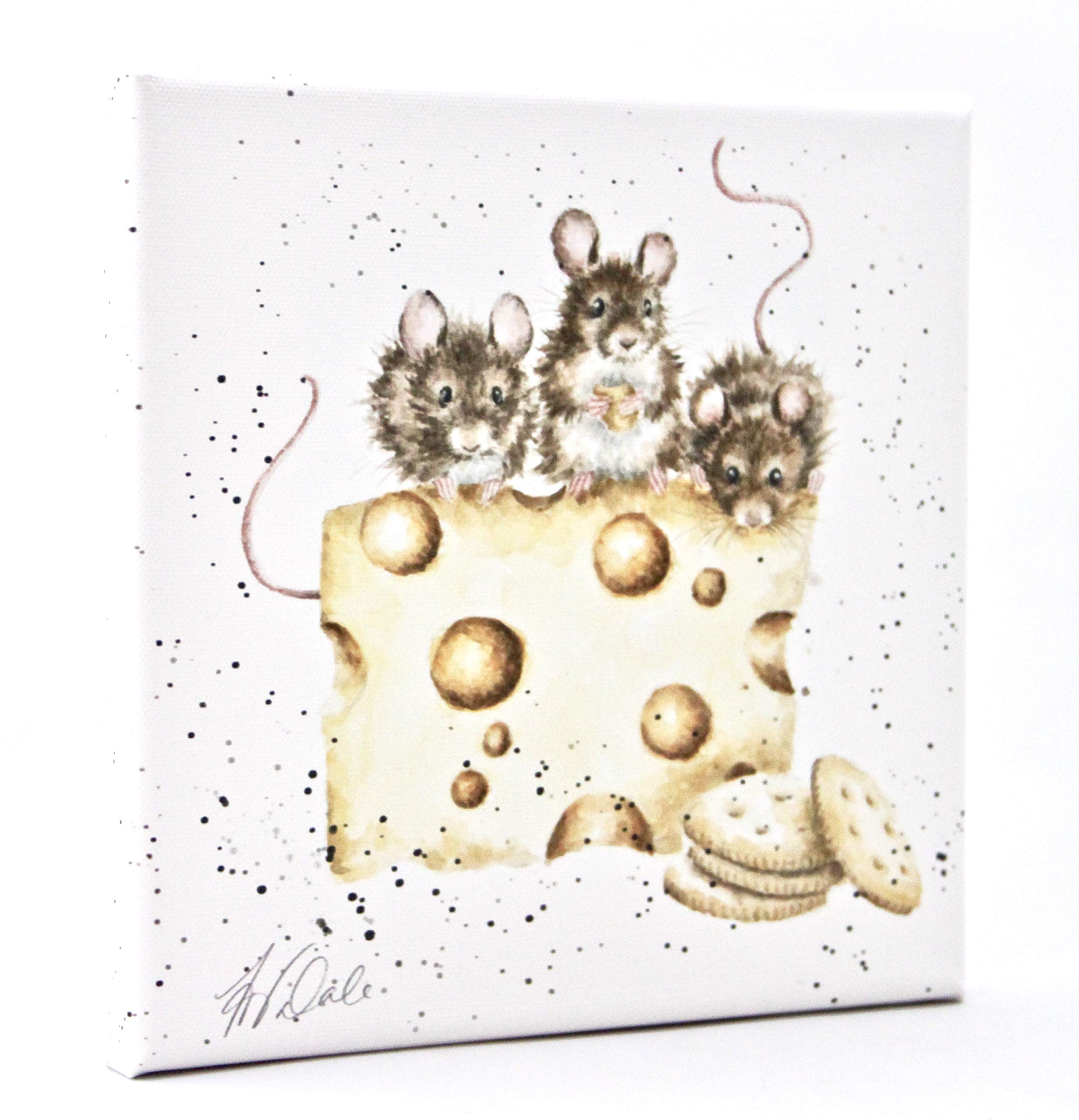 Wrendale Designs Mouse Print on White Square Canvas 20 Centimetre "Crackers About Cheese "