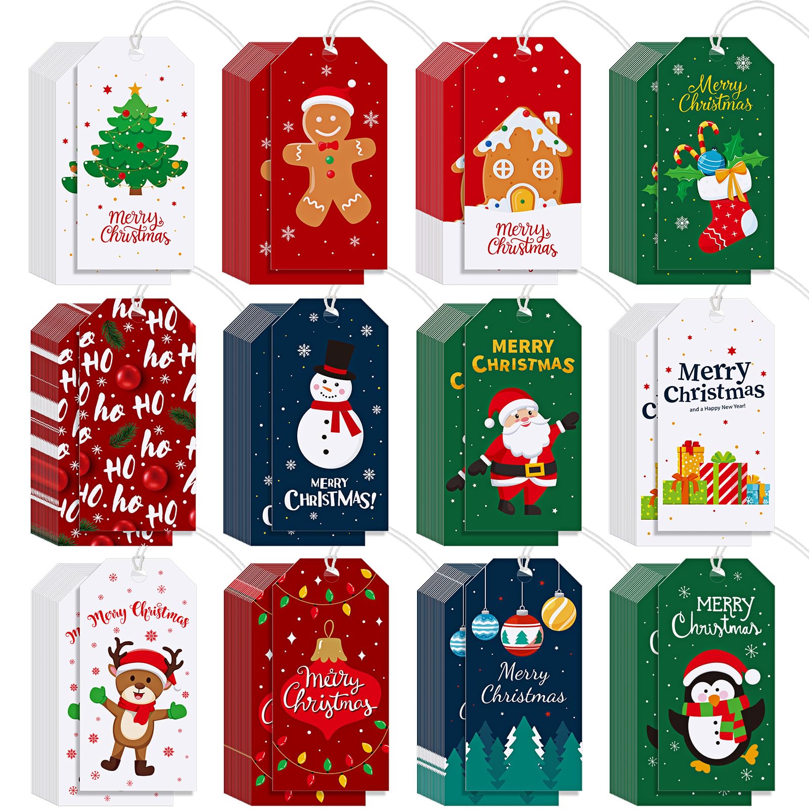 4 3/4-in x 2 3/8-in Manila Tags Shipping Tags with String Attached Inventory Tags Luggage Paper Tag Present Tags Cardboard Tags with String Hang Label Tags (Bright Color,Santa) — image 1