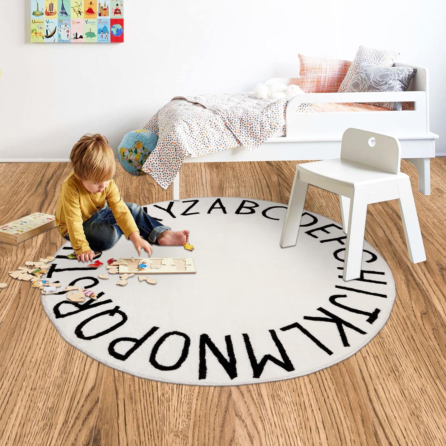 HiiARug Round Kids Rug 3Ft Soft Alphabet Nursery Rug Kids