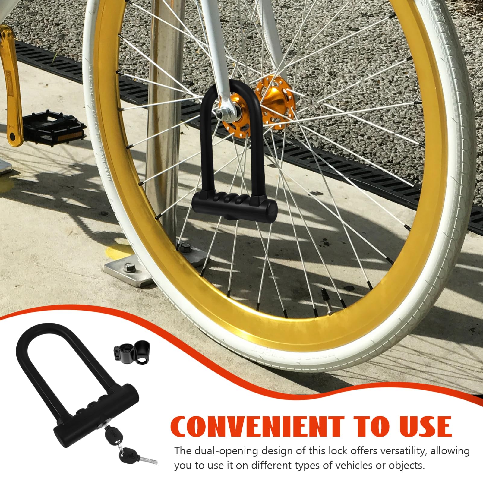 GANAZONO Verrouillage de Vélo U Silicone Robuste et Durable Cadenas Multifonction pour Vélo et Objets Divers Design Aux Rayures Usure Couleur Noire