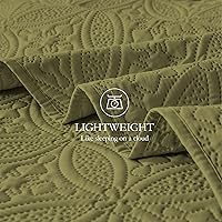 Vista 5 de WURUIBO King/Cal King Quilt Set Olive Green, Microfiber Lightweight Bedspreads, Ultrasonic Embossed Solid Coverlet, Thin Bedding Set for All Season