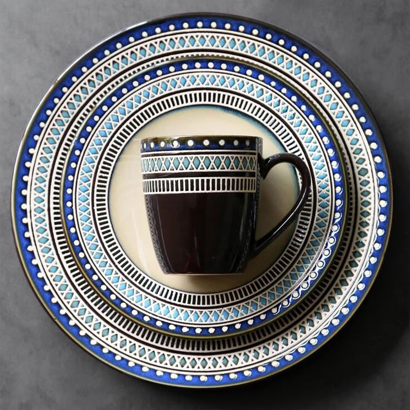 Porcelana zastawa stołowa, kompletny zestaw obiadowy z talerzami obiadowymi, talerzem deserowym, miskami na płatki śniadaniowymi i filiżankami 400 ml, zmywarką i do kuchenki mikrofalowej, 8