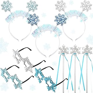 Jutom Christmas Snowflake Headband Princess Snowflake Wand Head Boppers Snowflake Boppers Glitter Christmas Snowflakes Eyeglasses Snowflakes Accessories for Kids Christmas Birthday Party (9 Pcs)