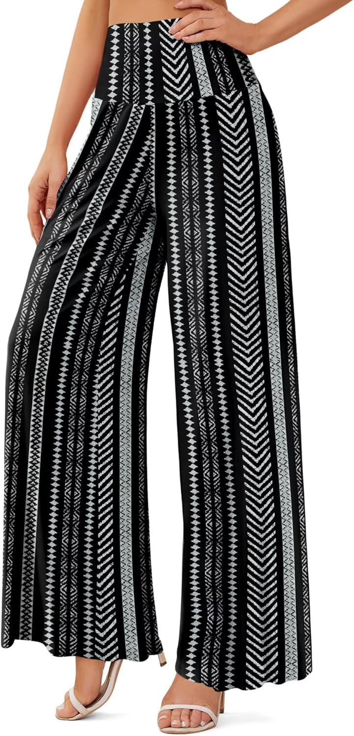 JZC Women's Palazzo Lounge Pants Stretchy Wide Leg Casual Pants Comfy High Waist Flowy Pants S-3XL - Image 2