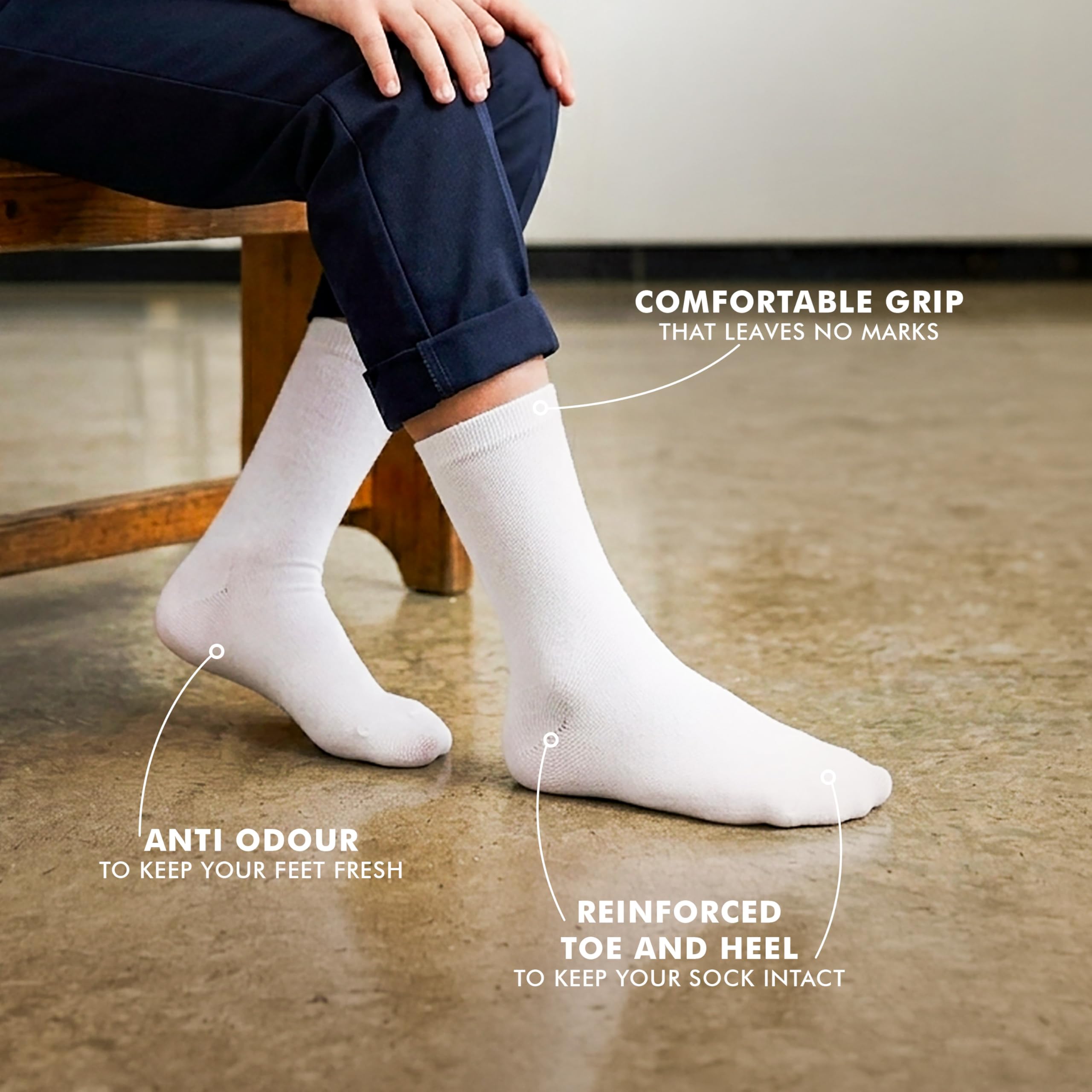 Supersox Regular Length School Uniform Socks for Kids | Breathable Cotton | Anti-Odour & Moisture Absorbent | Durable Welt for All-Day Comfort | White | 7 to 8 Years | Pack of 5 1