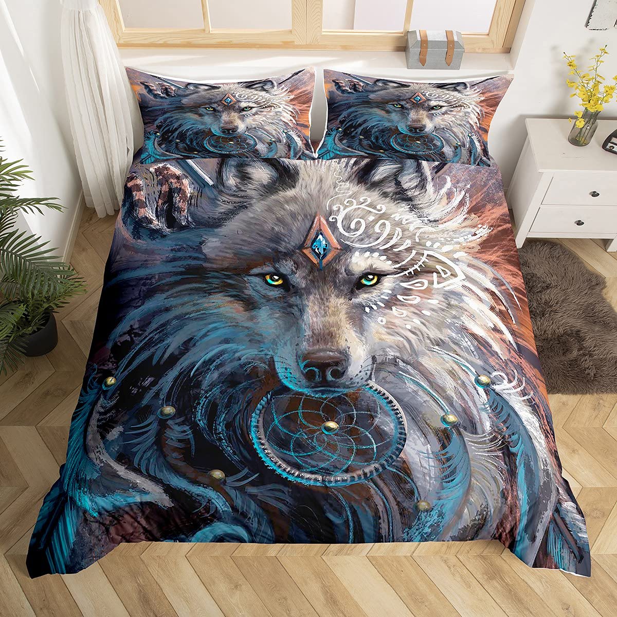 Amazon.com: Wolf Dreamcatcher Bedding Duvet Cover Set King Size Indian  Dream Catcher Animal 3D Printed Bedding Set for Adult Kids Bedroom  Decorative Soft Microfiber Exotic Style Bohemia Comforter/Quilt Cover :  Home &