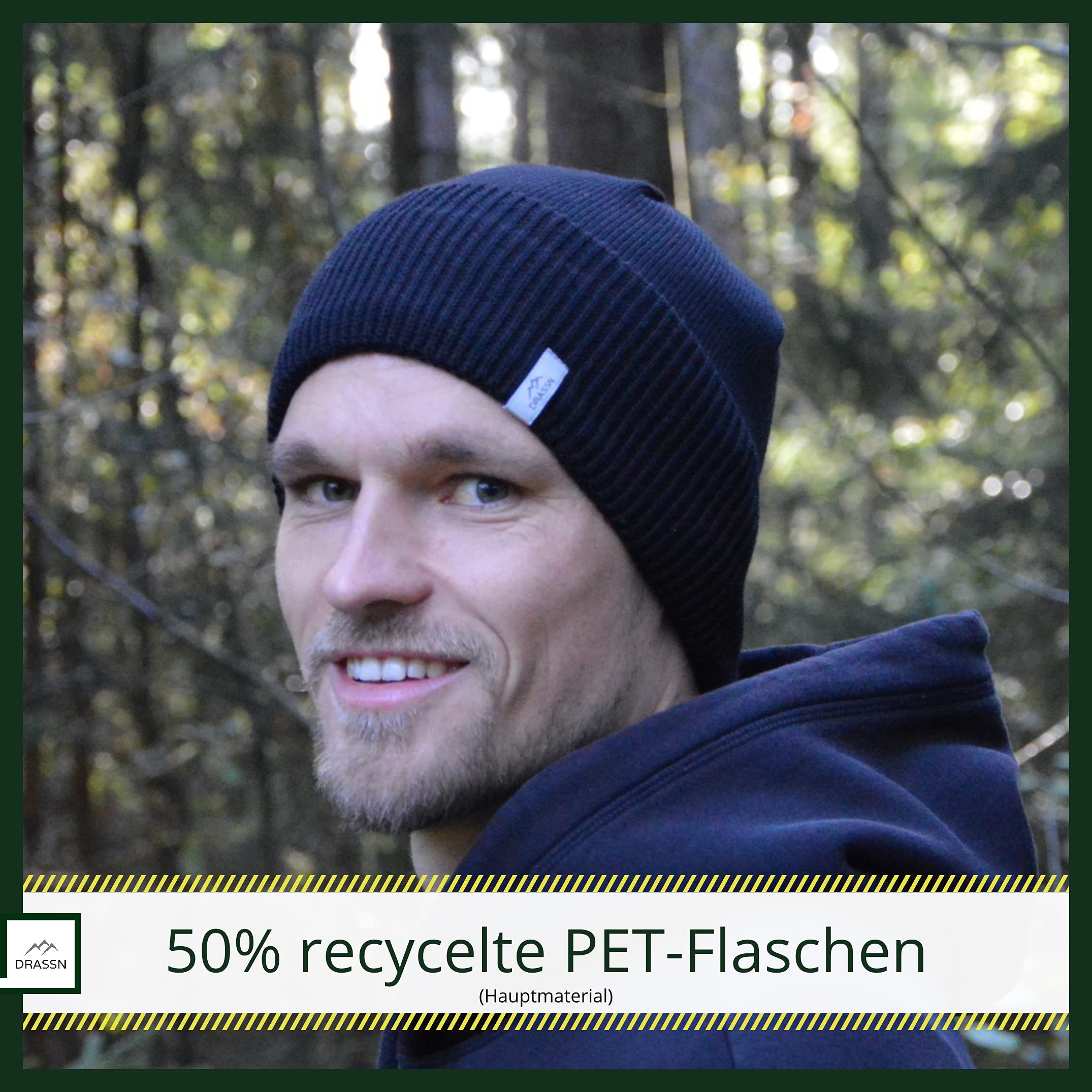 Czapka damska i męska Moosbach - klasyczna ciepła czapka unisex z polarem wewnątrz - trwała czapka zimowa dzięki materiałom pochodzącym z recyklingu - miękka dzięki wełnie Merino - stretch, czarny, jeden rozmiar