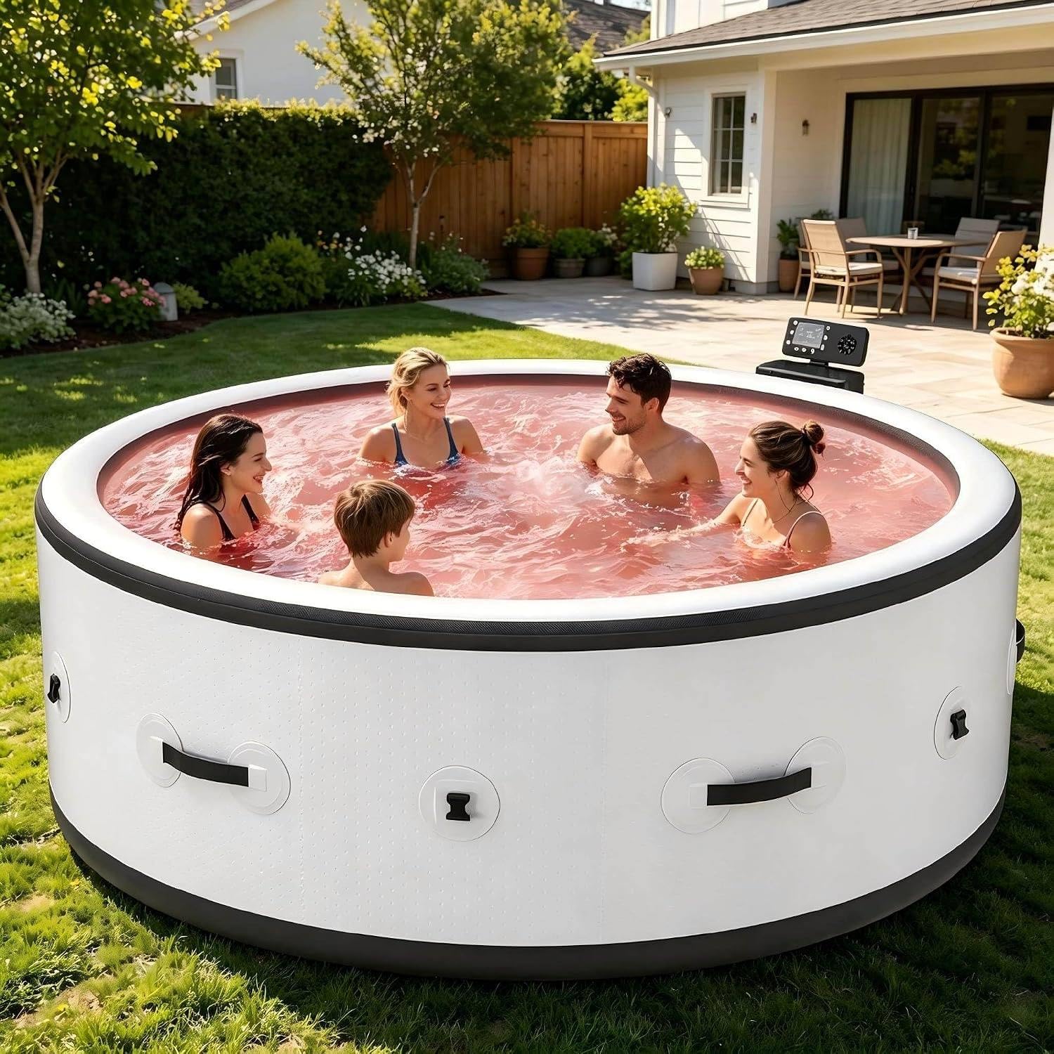 Vasca Spa Gonfiabile da Esterno 4–6 Posti, 150 Getti, 40 °C, 206 cm, LED | Pareti Stabili in PVC Drop-Stitch, Interno Spazioso da 176 cm E Capacità Elevata per Coppie, Famiglie E Serate tra Amici