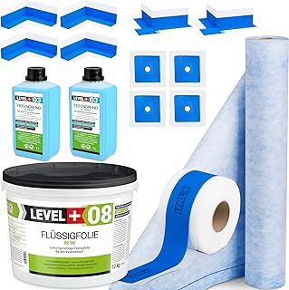 Dicht-Set 12Kg Flüssigfolie, 2m2 Dichtbahn, 20m Dichtband, 4 Innenecken, 2 Außenecke, 4 Wandmanschetten, 2L Tiefengrund, Dusche, Bad, Küche SET341