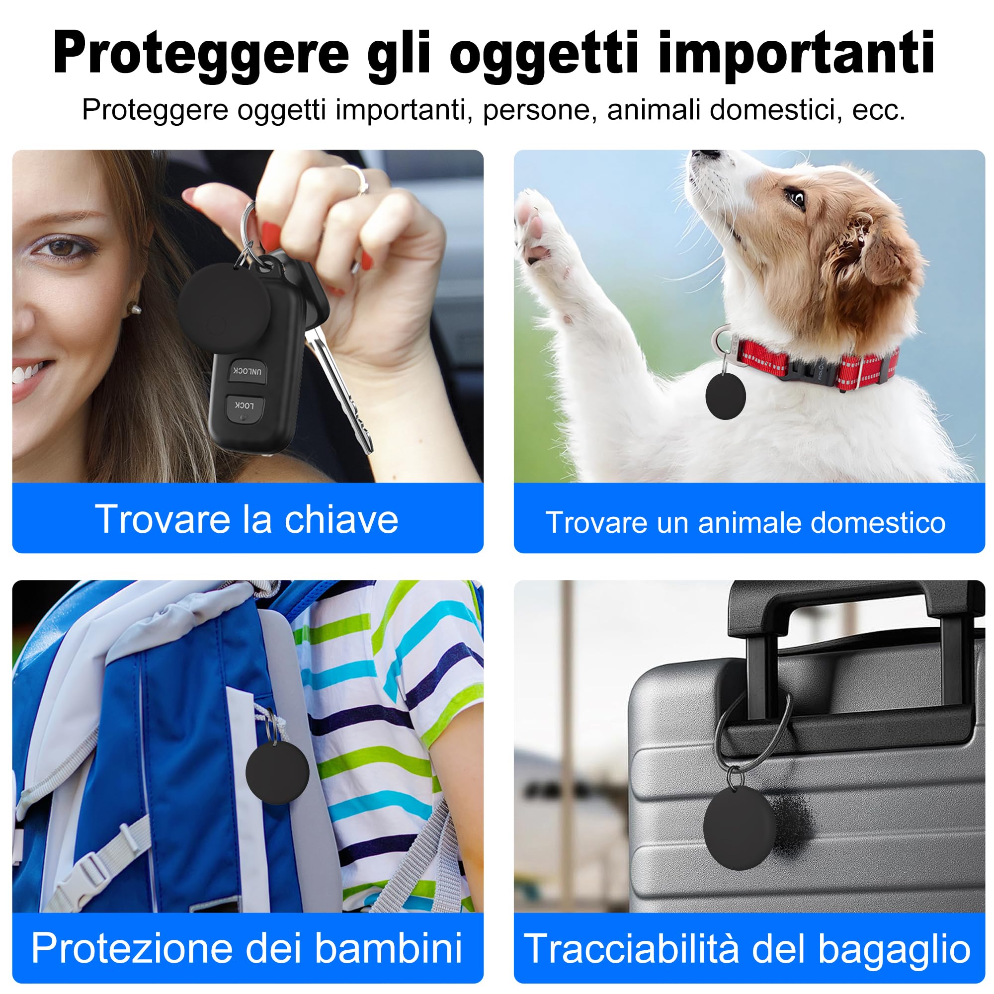 Air Tracker Android Smart Tag Bluetooth Tracker per chiavi bagagli zaini borse nero Confezione da 4