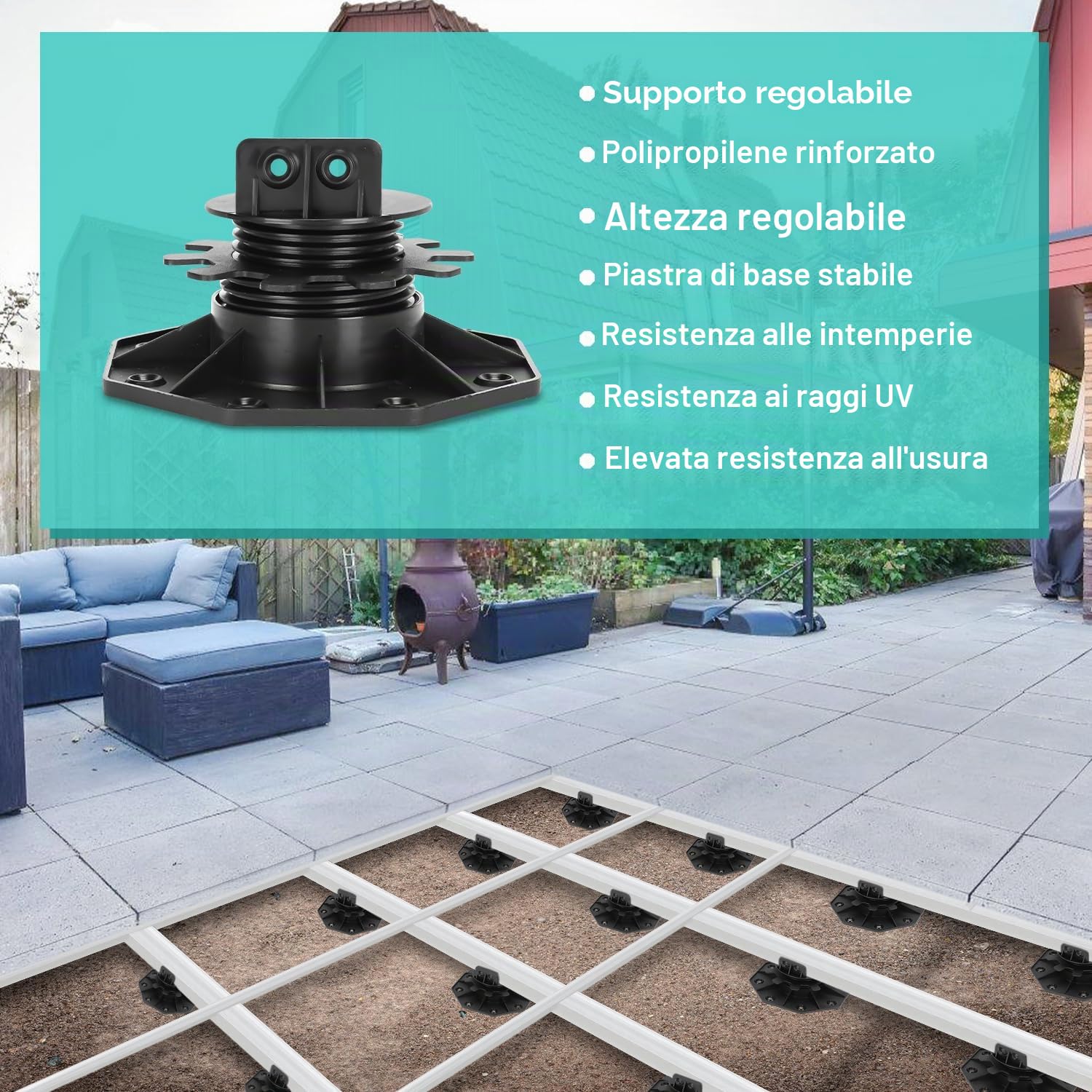 50 cuscinetti regolabili in altezza, 30 – 60 mm, per terrazze, piedini regolabili, cuscinetti per lastre di terrazze, lastre di pietra, pavimenti, piastrelle