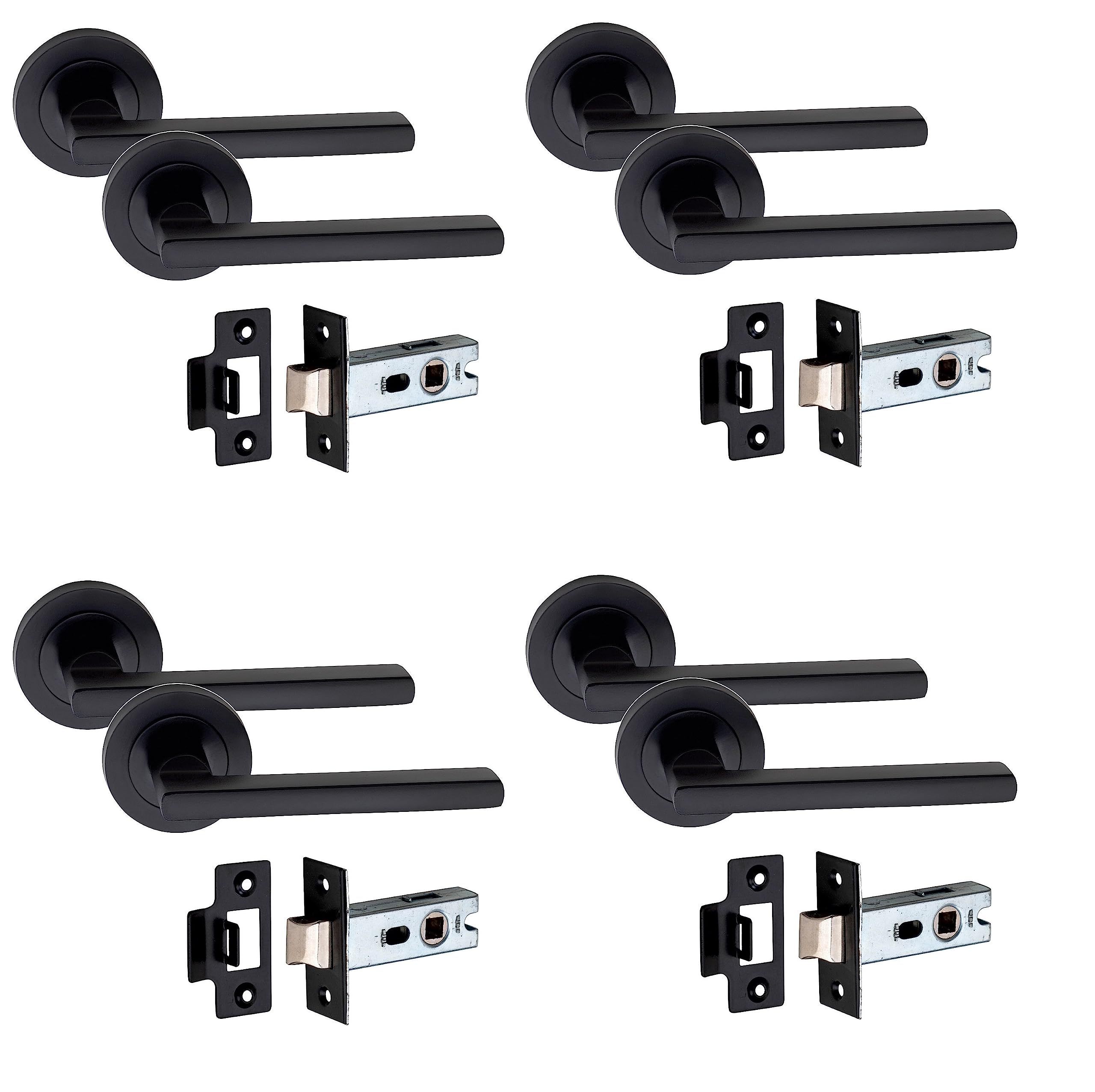 Golden Grace Leon Door Handle Pair - Matt Black - Tubular Latch - 4 Pack