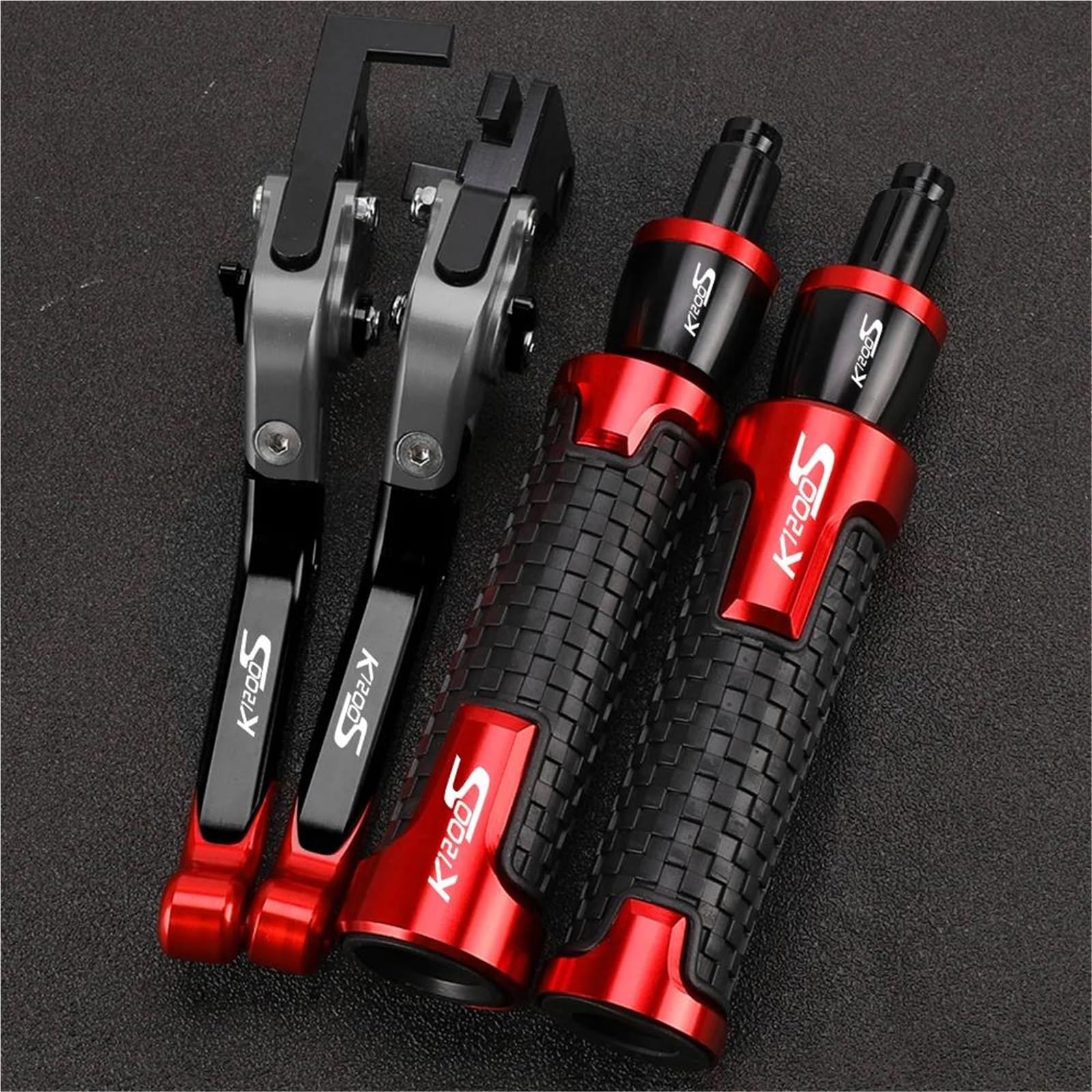 GQUIKGW Replace Motorcycle Accessories Adjustable Clutch Brake Lever Handlebar Grips Ends for BMW K1200S K 1200S K1200 S 2004-2008(Red 3)
