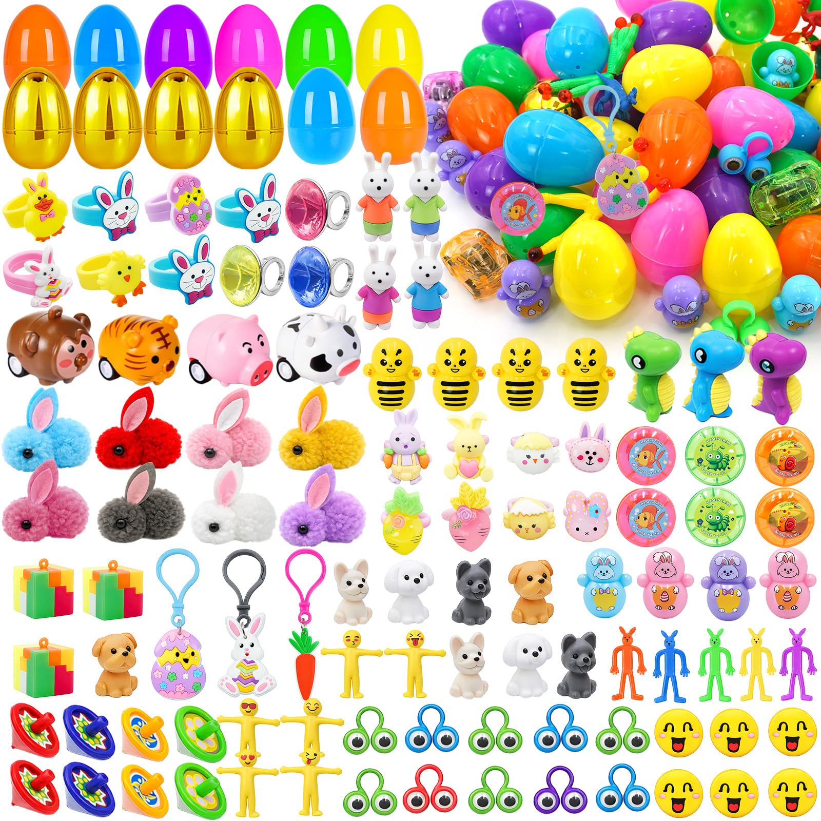 Photo 1 of [ Surprise Golden Egg ] 100 PCS Prefilled Easter Eggs with Assorted Toys,100 Plastic Easter Eggs Fillers with Toys for Kid Non Candy Toddler Boys Girls Prizes Easter Basket Stuffers Party Favors