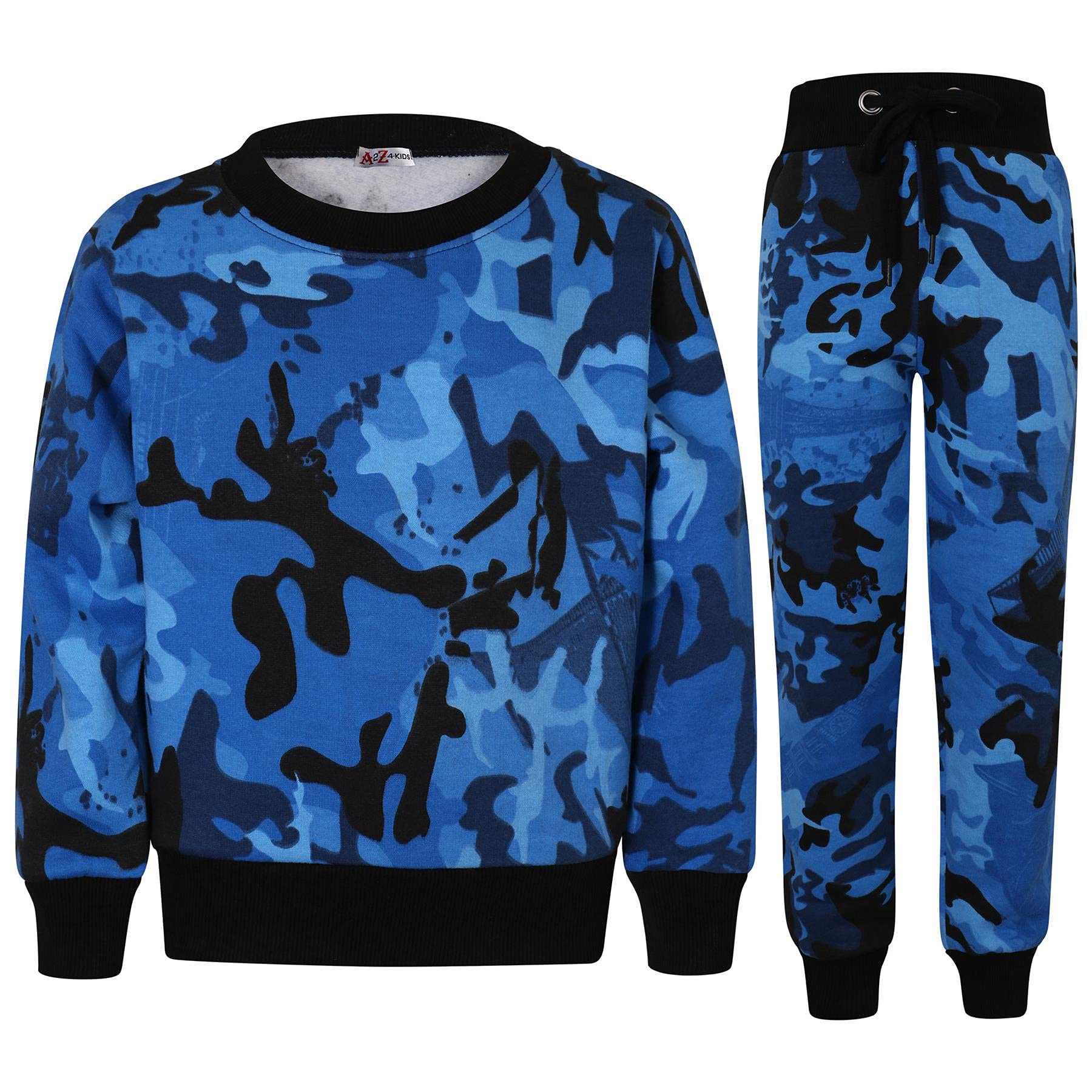 A2Z 4 Kids Chándal unisex de cuello redondo de forro polar para niñas y niños - T.S Plain Jumper 108 Camo Blue 13