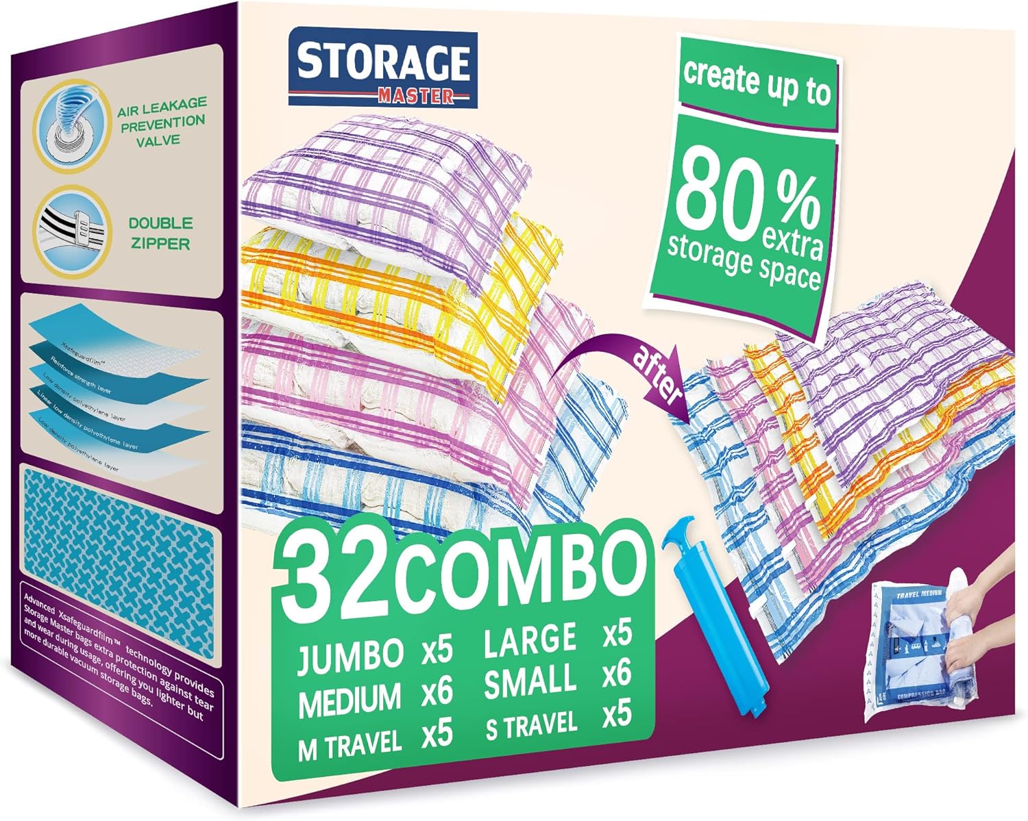 32 Space Saver Vacuum Storage Bags for Clothes, Airtight