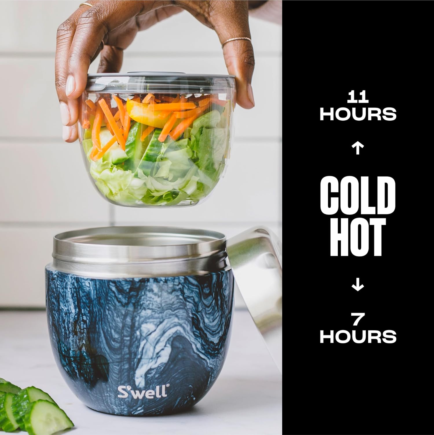 S'well 12821-H20-H64065 Stainless Steel Bowls - 21.5oz - Azurite Marble Eats - Triple-Layered Vacuum-Insulated Containers Keeps Food Cold for 11 Hours and Hot for 7 - Condensation/ Leak-Free - Image 3