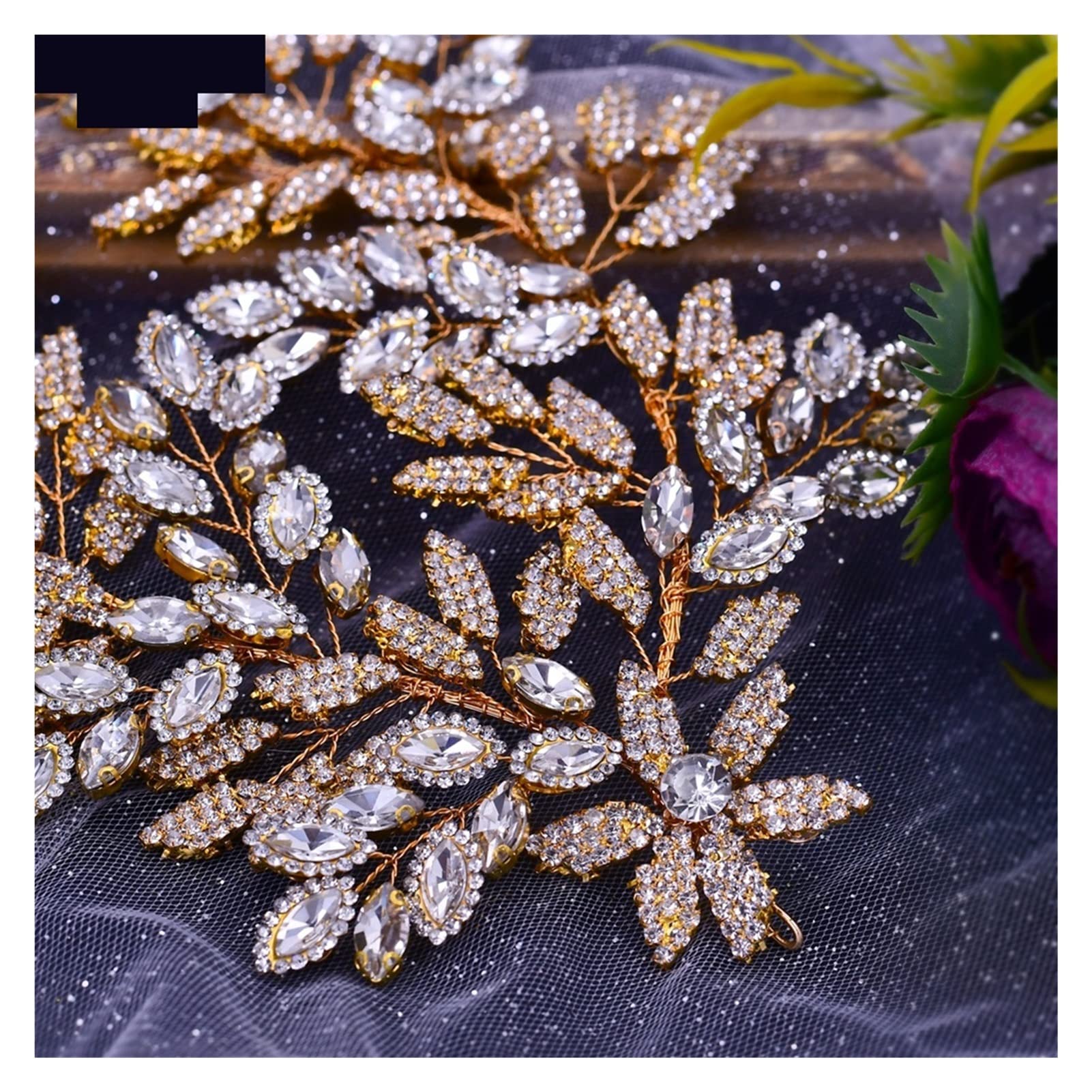 Luxury Crystal Bridal Headsel Floral Wedding Hair Vine Clip Party Party Jewelry Brides Accesorios for el Cabello (Metal Color : HP396-G)