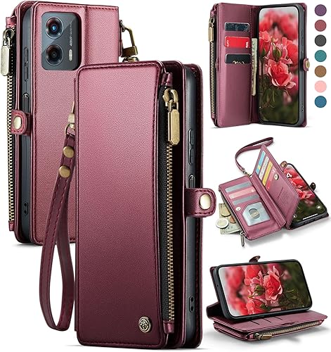 Miniatura 10 de Defencase Funda compatible con Moto G 5G 2023, con bloqueo RFID, compatible con Motorola Moto G 5G 2023 a la moda, correa de muñeca con cremallera,