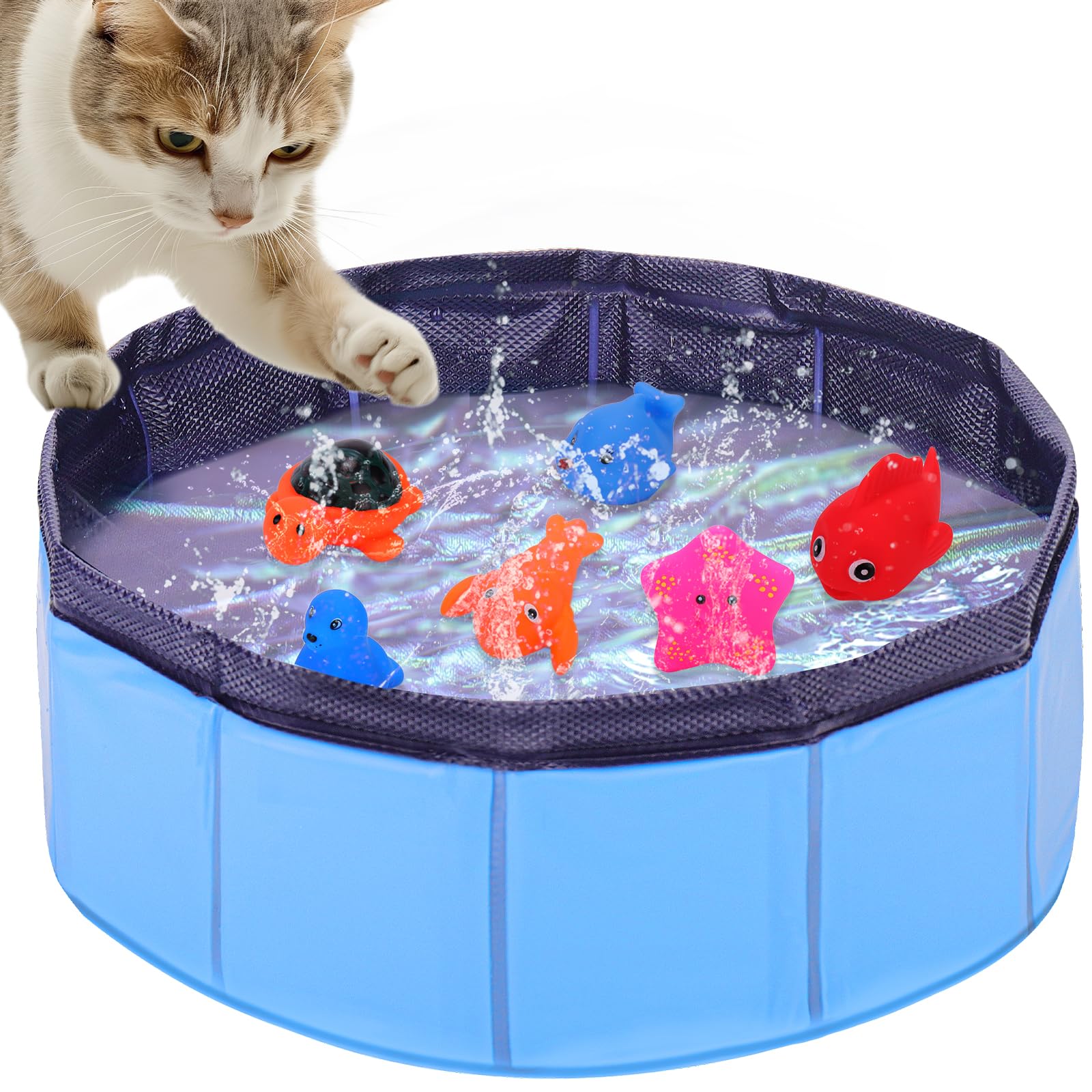 PalkskyCat Pool Toys with Fish, Cat Water Toys for Boredom Busters Cats, Portable Cat Splash Play Pool, Interactive Cat Toys for Indoor Cat