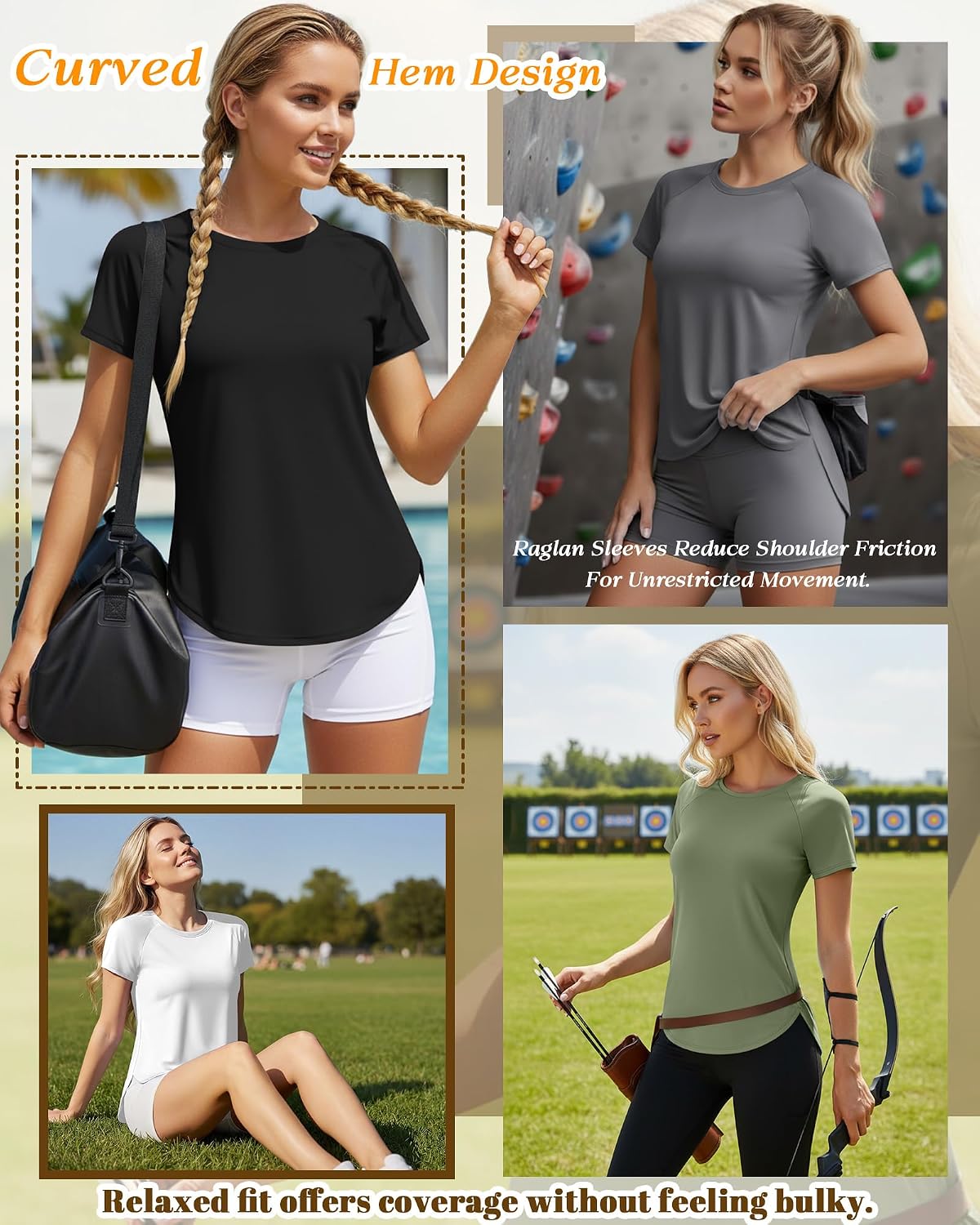 Oakgarden 4 Pack Women's Workout Tops Short Sleeve Shirts UV Protection Quick Dry Side Slits Athletic Outfits for Running