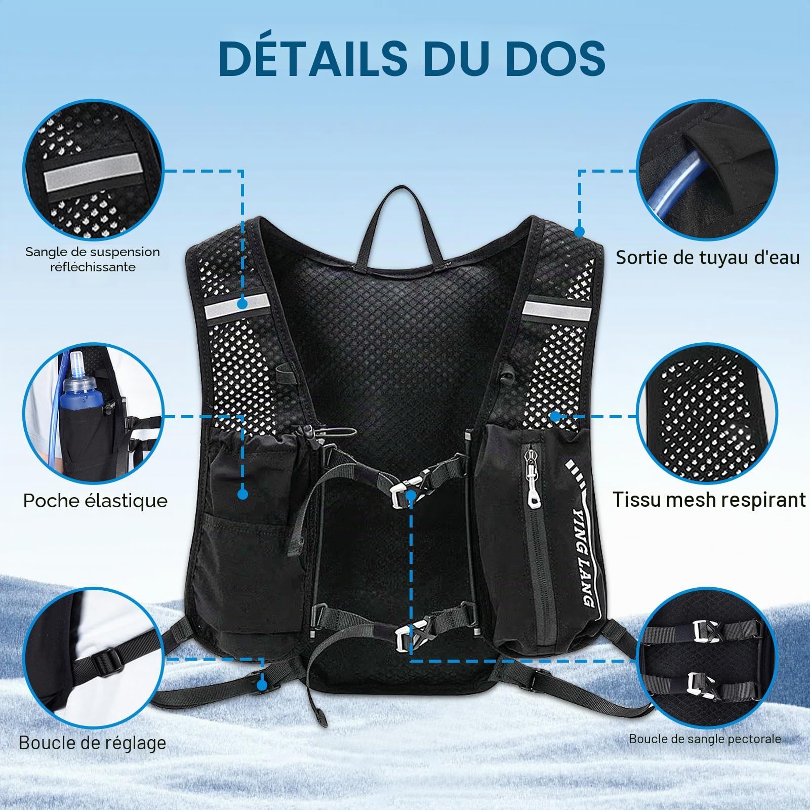 Gilet Hydratation Running Femme+2L Sacs D'Hydratation+500ML Pliant Gourde Running, Sac Hydratation Running TrèS LéGer Et IdéAl pour Le Trekking, La RandonnéE Ou Le VéLo !