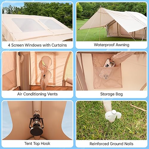 Miniatura 5 de Tienda de campaña inflable con bomba y toldo, tiendas de campaña de aire para 8-14 personas para acampar adultos, tienda de campaña grande