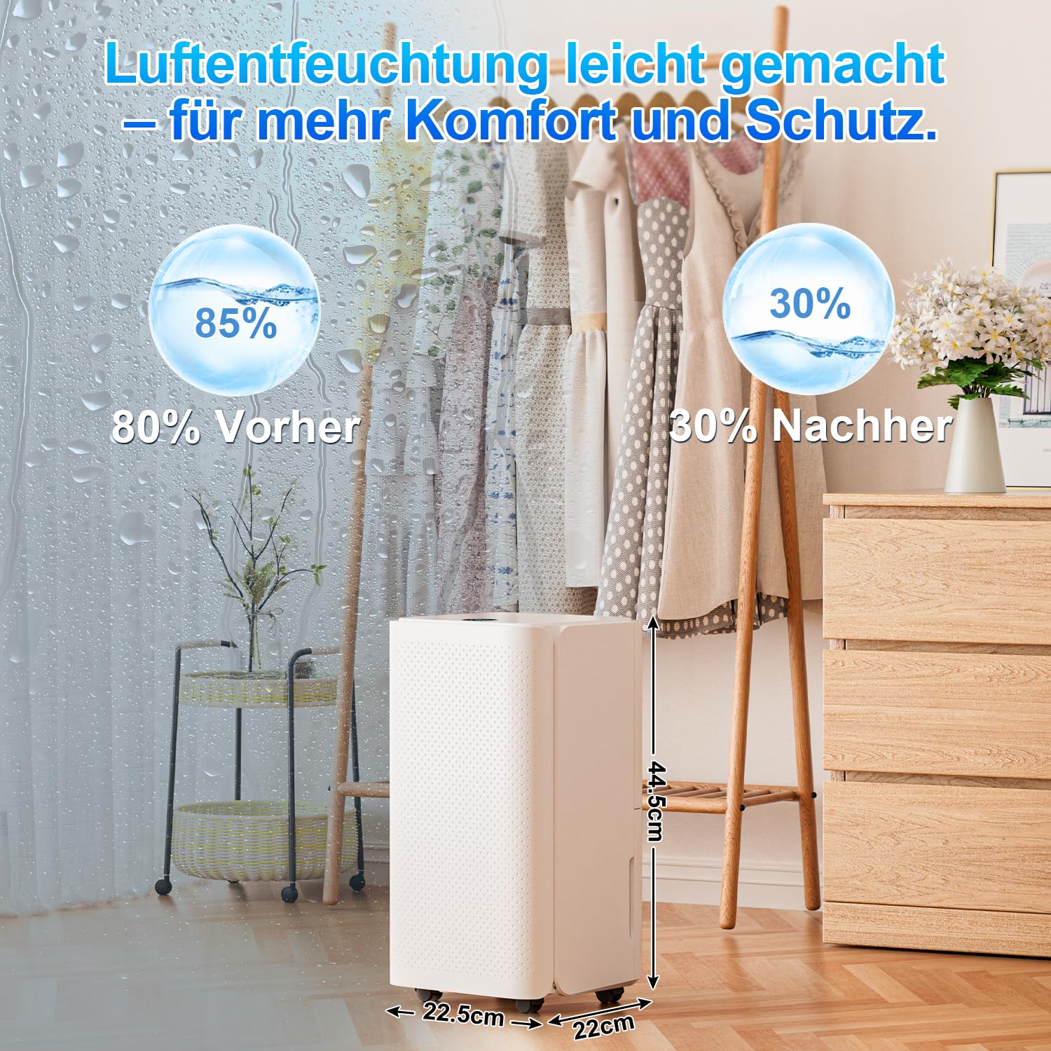 Randaco Osuszacz powietrza 16 l w 24 h wydajność osuszania, wielkość pomieszczenia ok. 15-20 m² z wyświetlaczem LED, bardzo cichy, suszenie prania, timer, ochrona przed wilgocią, pleśnią, filtrowaniem