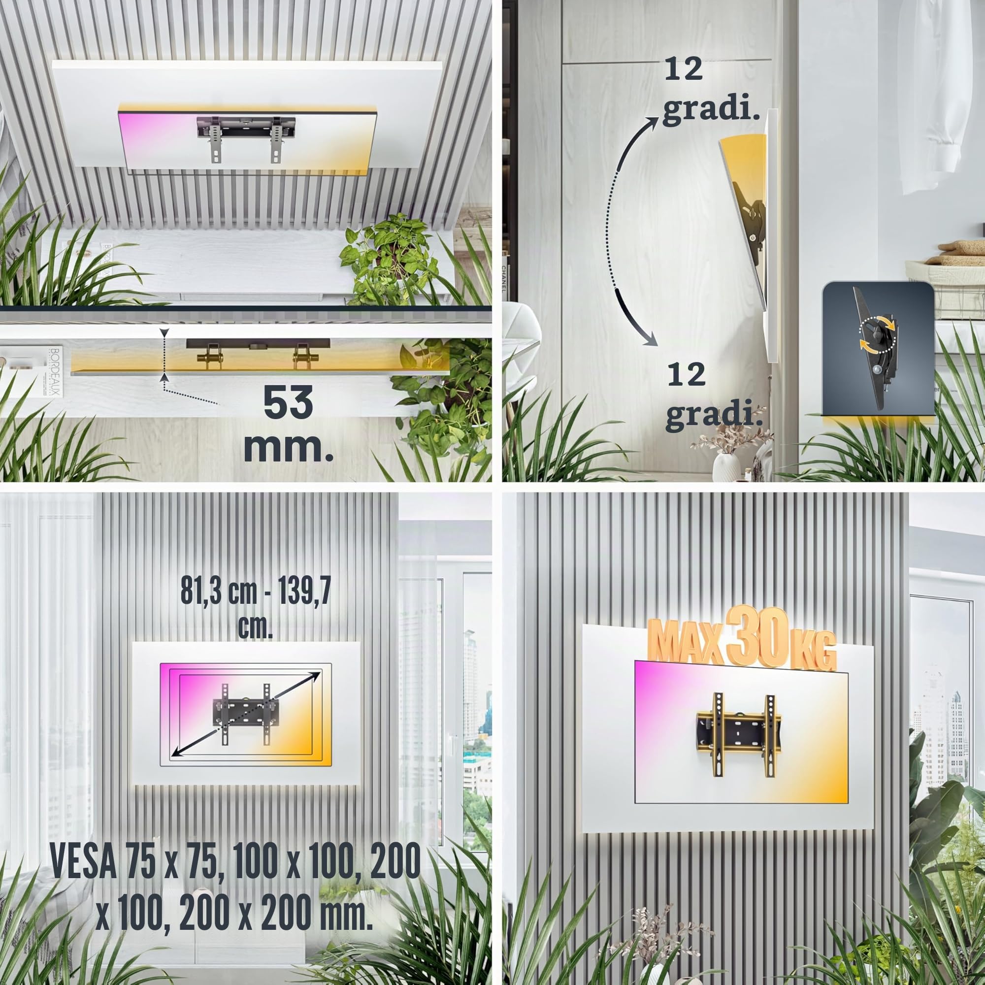 RICOO N2122 Supporto TV da parete Staffa TV 32-55 pollici per 32 43 50 55 pollici inclinabile fino a 60 kg max VESA 200x200