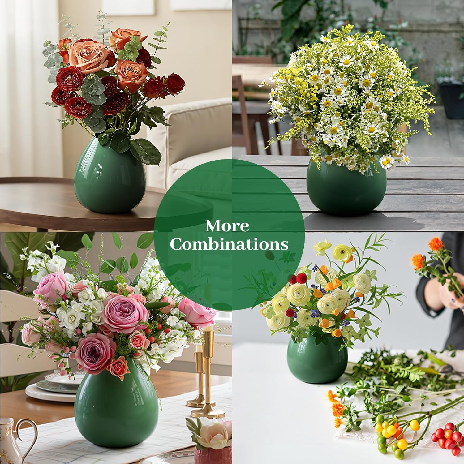 Flower Vase-Handcrafted Ceramic with Smooth Green Glaze, Small Vase for Flowers w/Waterproof Interior and Anti-Slip Bottom, Vases Home Decor Shelf Decor Table Centerpieces - Image 8