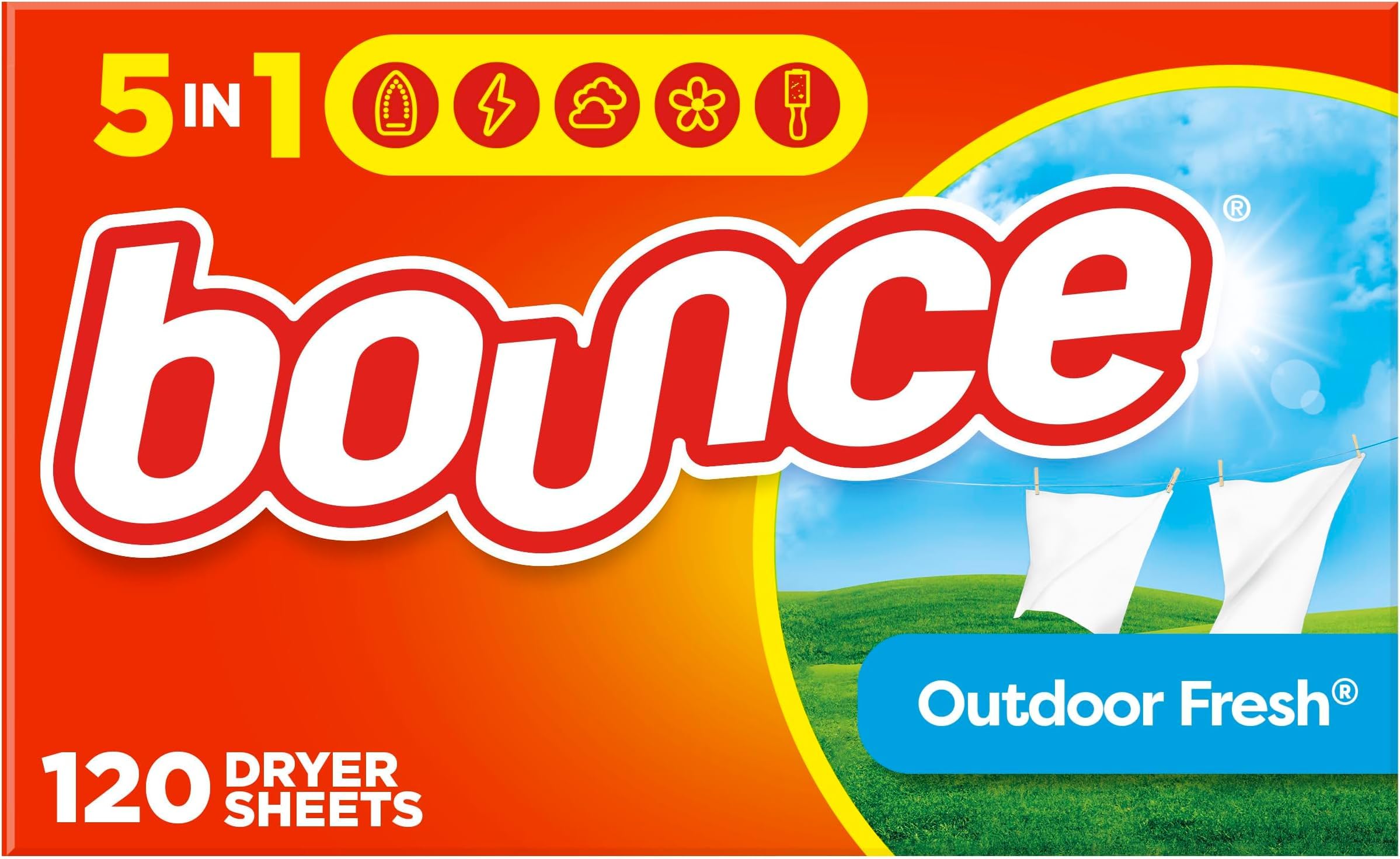 Bounce Fabric Softener Sheets, Outdoor Fresh Scent, 120 Count (Pack of 6)