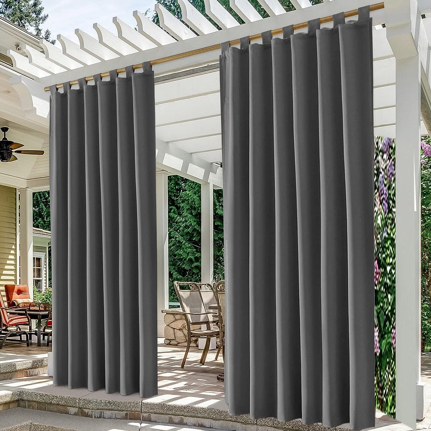 Waterproof Outdoor Curtains - Grey, 4.5x7 Feet (Pack of 2) -6 Waterproof Outdoor Curtains - Grey, 4.5x7 Feet (Pack of 2) -6