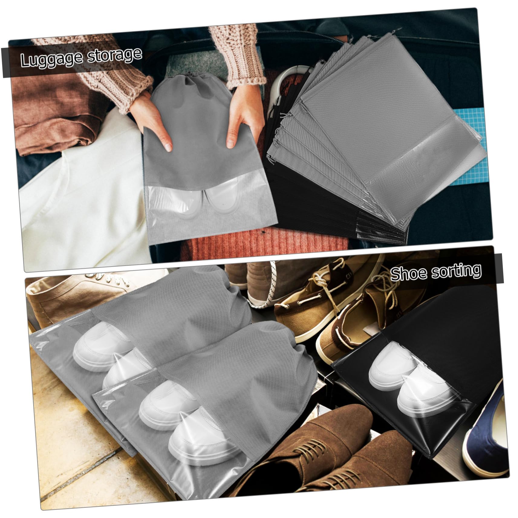 minkissy 20Stücke Schuhtaschen mit Kordelzug wasserdichte Aufbewahrungstaschen Vlies für Reisen Transparentes Fenster Einfachen Erkennen für Damen Herren