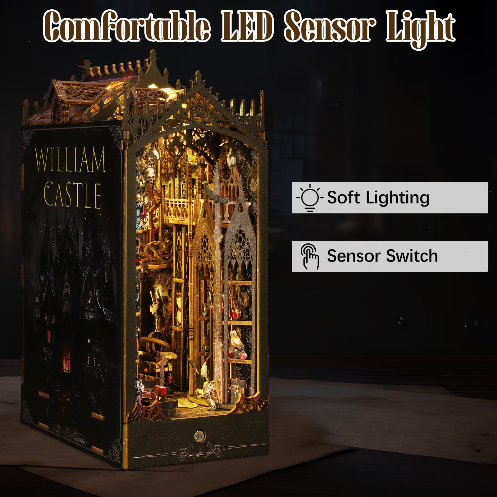 hzuisst Book Nook, miniatuurhuis van hout, Minicity Book Nook boekenkast met led-sensorlamp, doe-het-zelf, miniatuur, huis, boekenkast, Nook Kit voor jongeren en volwassenen hzuisst Book Nook, miniatuurhuis van hout, Minicity Book Nook boekenkast met led-sensorlamp, doe-het-zelf, miniatuur, huis, boekenkast, Nook Kit voor jongeren en volwassenen