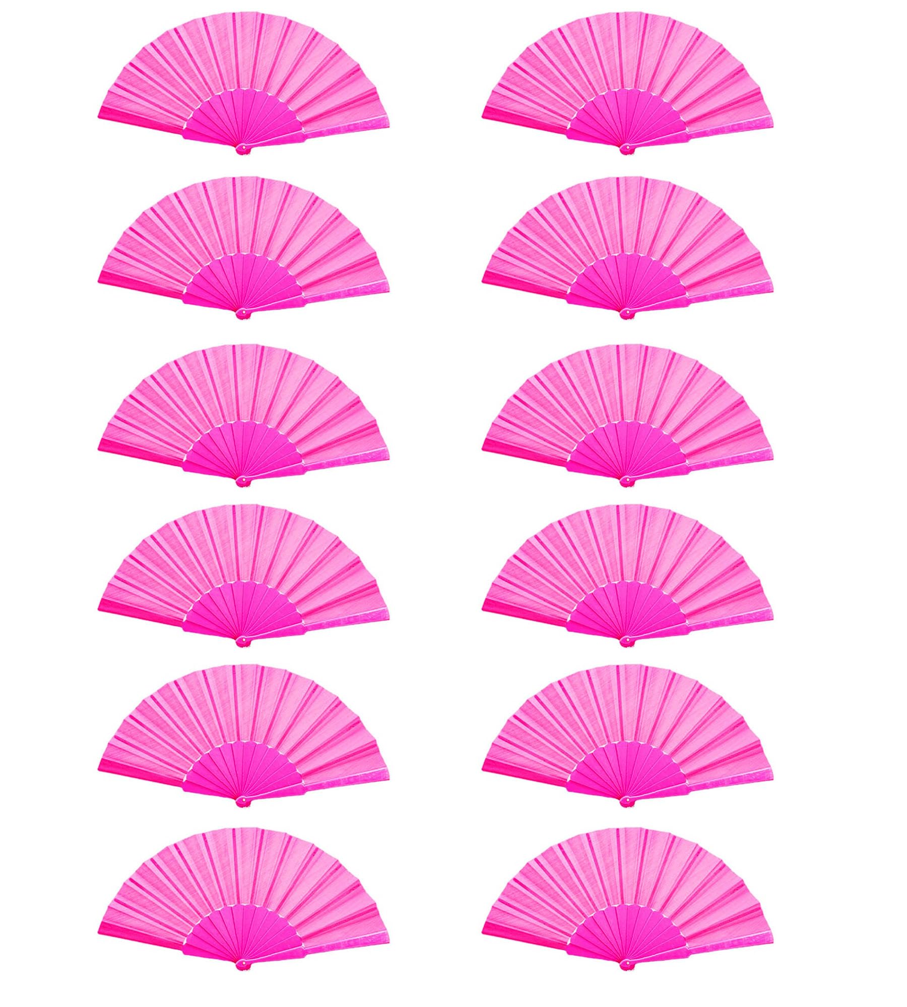 QISEQIRO 12 Pieces Silk Folding Fan, Handheld Fans, Summer Vintage Dancing Party Hand Fans for Wedding Festival Party Decoration (Pink)