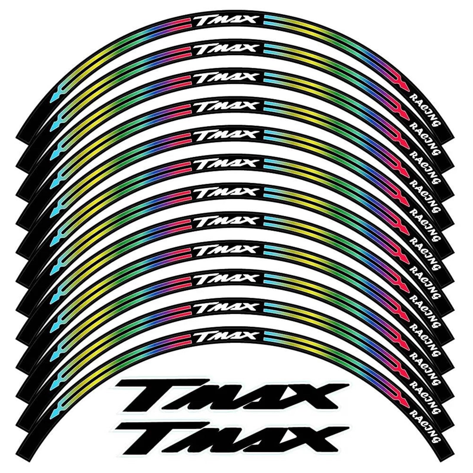 Stickers Complete Set of Motorcycle Wheel Stickers Stripes Reflective Rim Sticker for TMAX 500 for 530(Colorful)