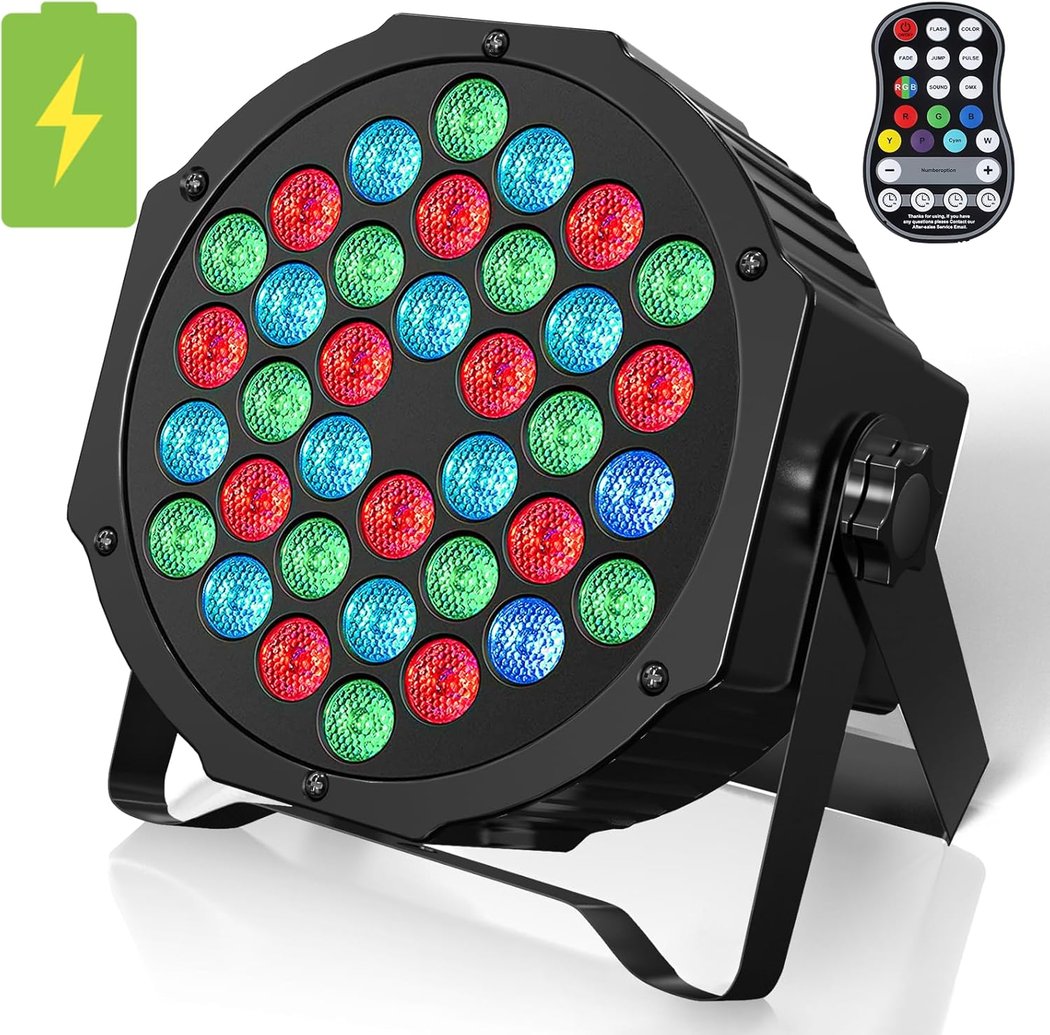 HOLDLAMP Rechargeable Par Lights 36W RGB Battery Powered, Wireless LED Par Lights DJ Uplights Sound Activated& Remote Control for Wedding Events Club Party Church Stage Lighting, 1 Pack