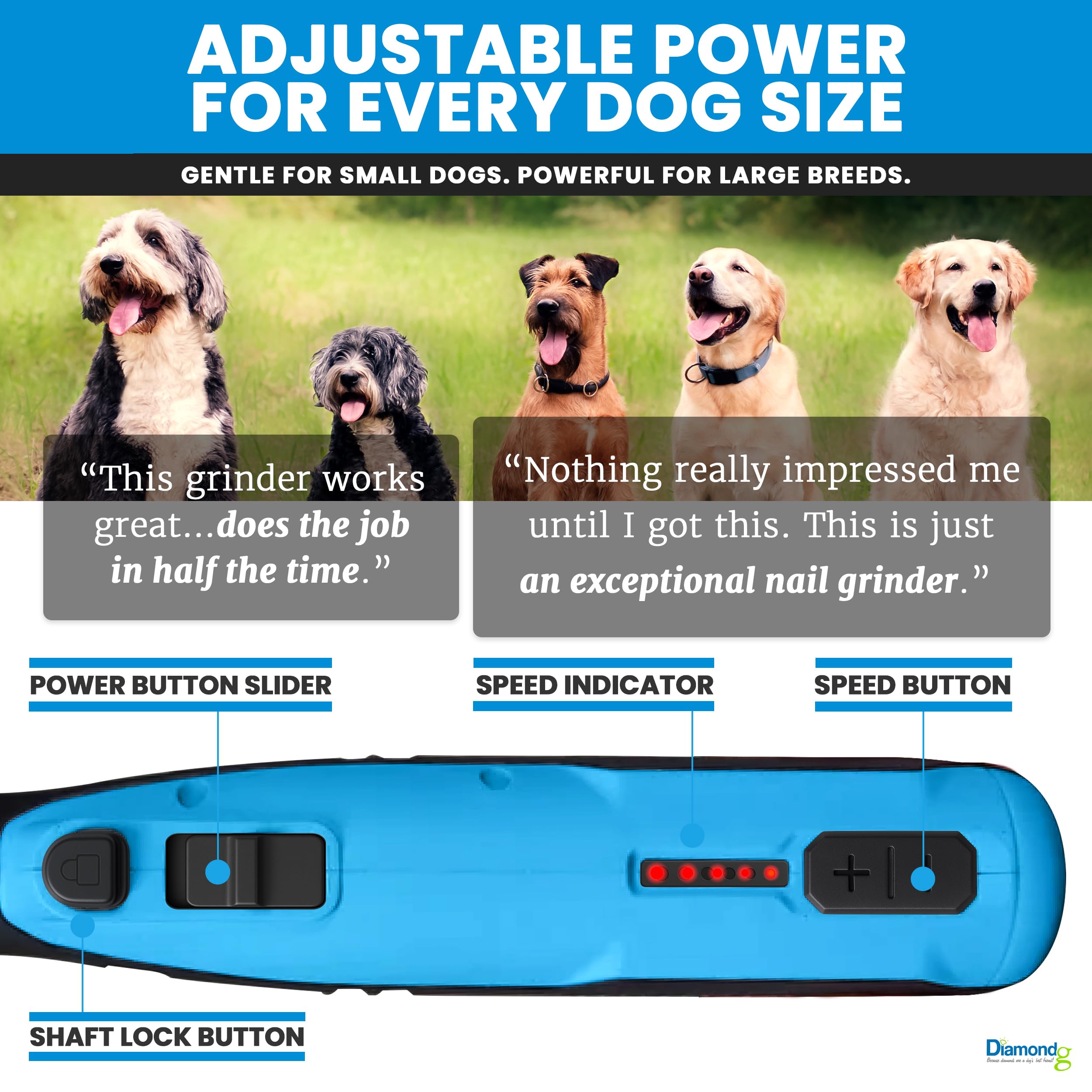 Diamondg Cordless Dog Nail Grinder with Quiet Sound & LED Tip for Large & Small Dogs, 4hrs. Runtime - Electric Dog Nail Trimmer, Heavy Duty Rotary Tool Alternative to Toenail Clippers & Filers - image 5