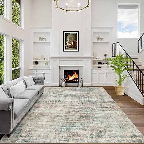10x14 Area Rugs Washable Rug: Modern Abstract Living Room Rug Soft Anti-Skid Thin Carpet Indoor Floor Non-Shedding Carpets for Bedroom Dining Room Farmhouse Nursery Home Office Multi Color