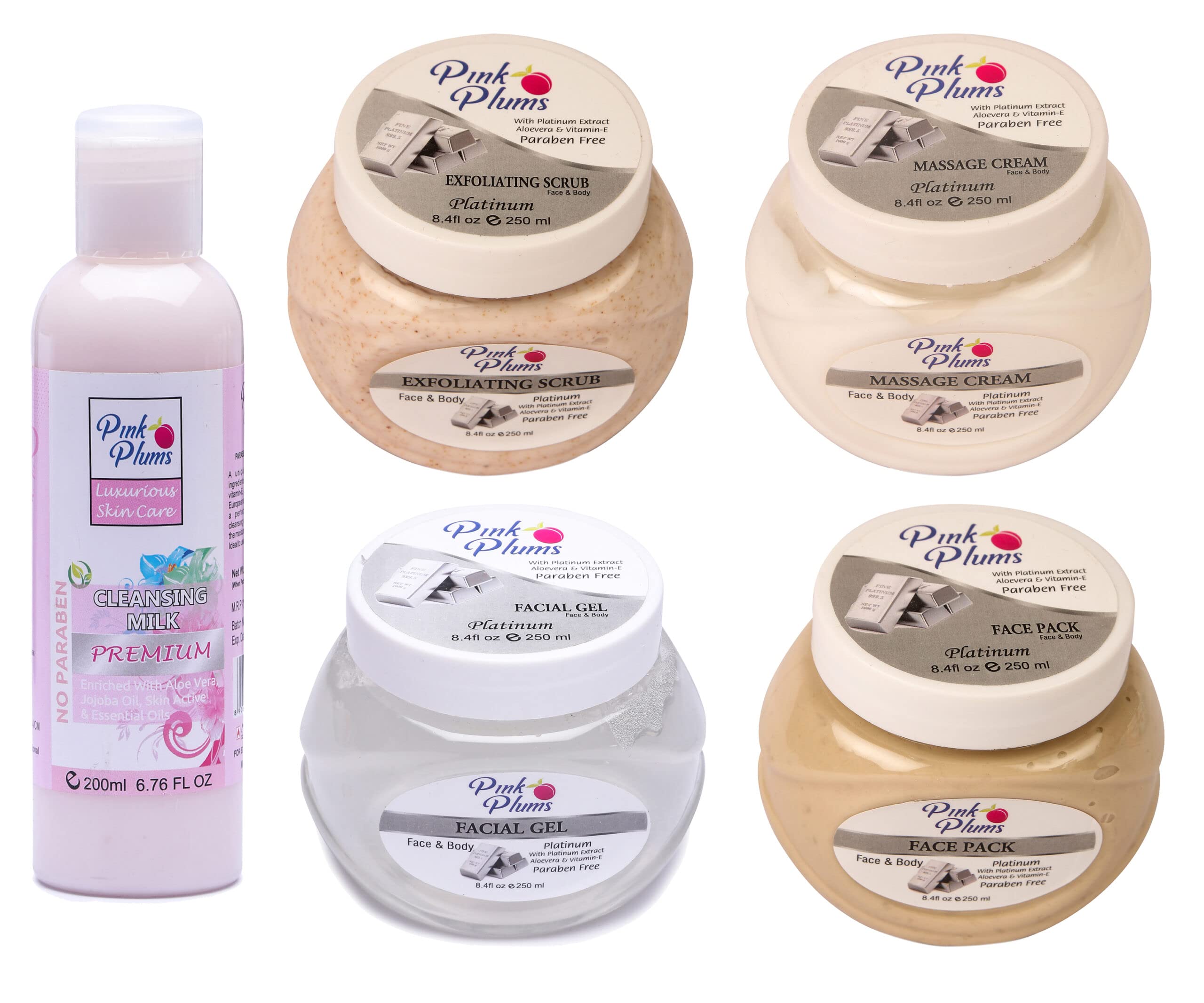 Pink Plums Platinum Facial Kit 250 ML With Premium Cleansing Milk 200 ML Set of 5, For All Skin Type