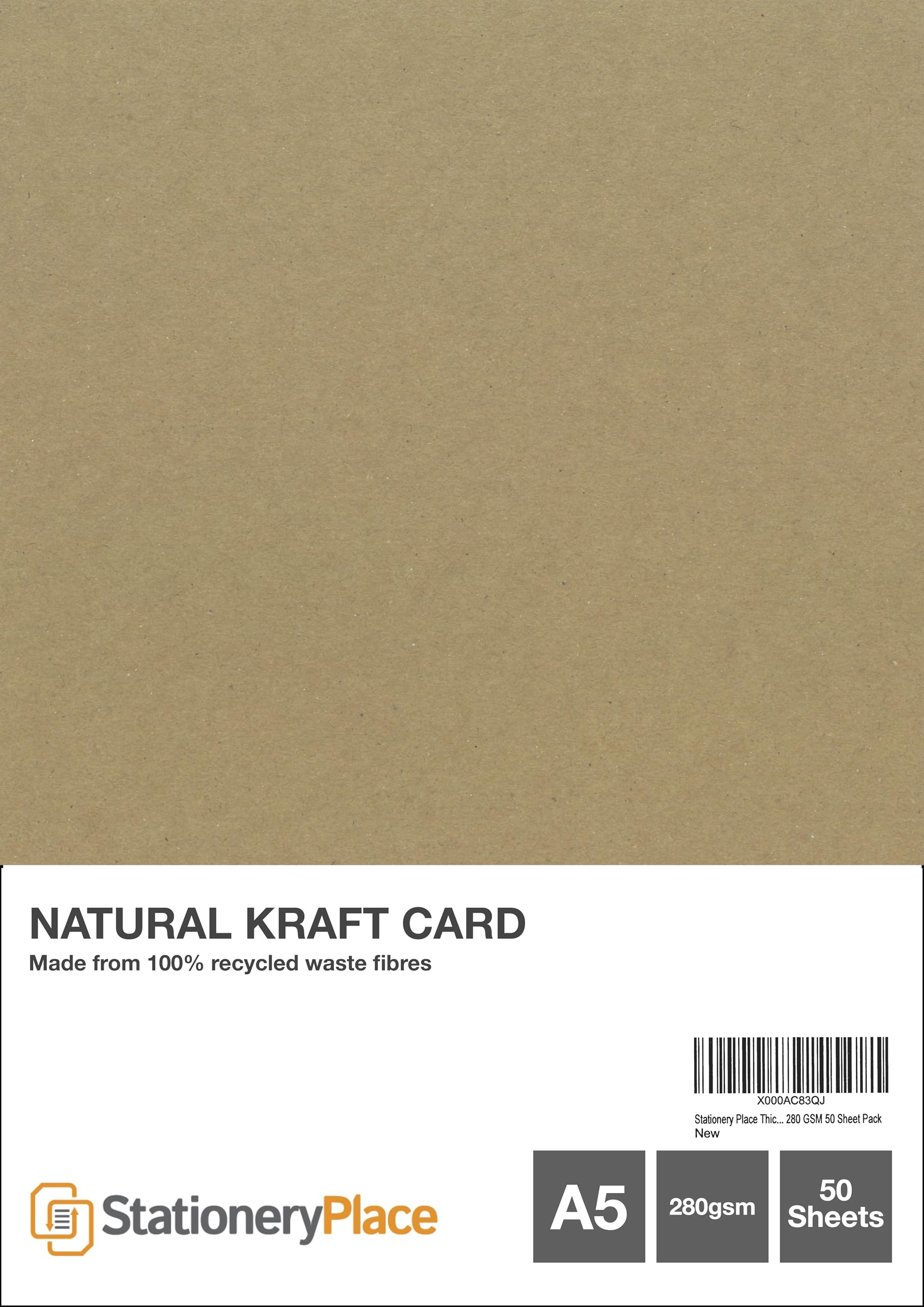 Stationeryplace Brown Stationery Place Thick Kraft Card Recycled Natural A5 280 Gsm 50 Sheet Pack