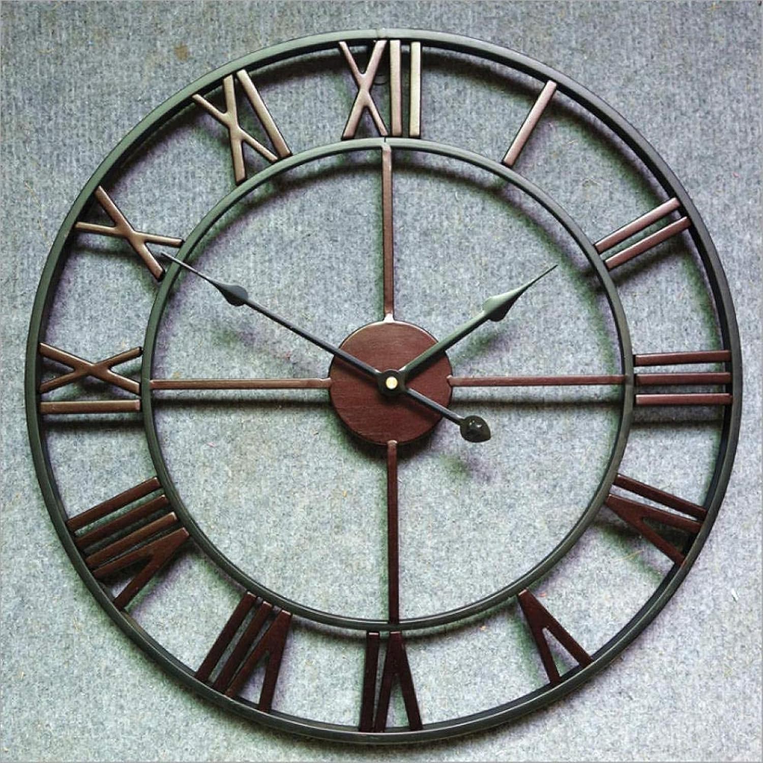 Large Outdoor Garden Wall Clock New Big Roman Numerals Giant Open Face Metal Golden-24 inch/60cm, Black, 50CM