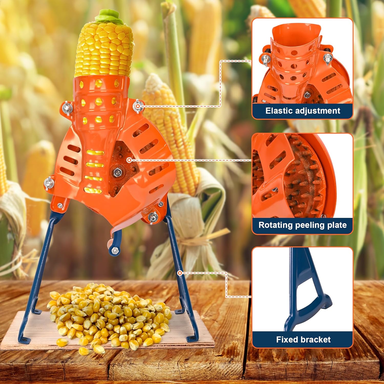 Steel Corn Sheller Hand Crank - Corn on The Cob Remover with Stand, Heavy Duty Corn Cob Stripper, Manual Corn Thresher with a Set of Installation Tool