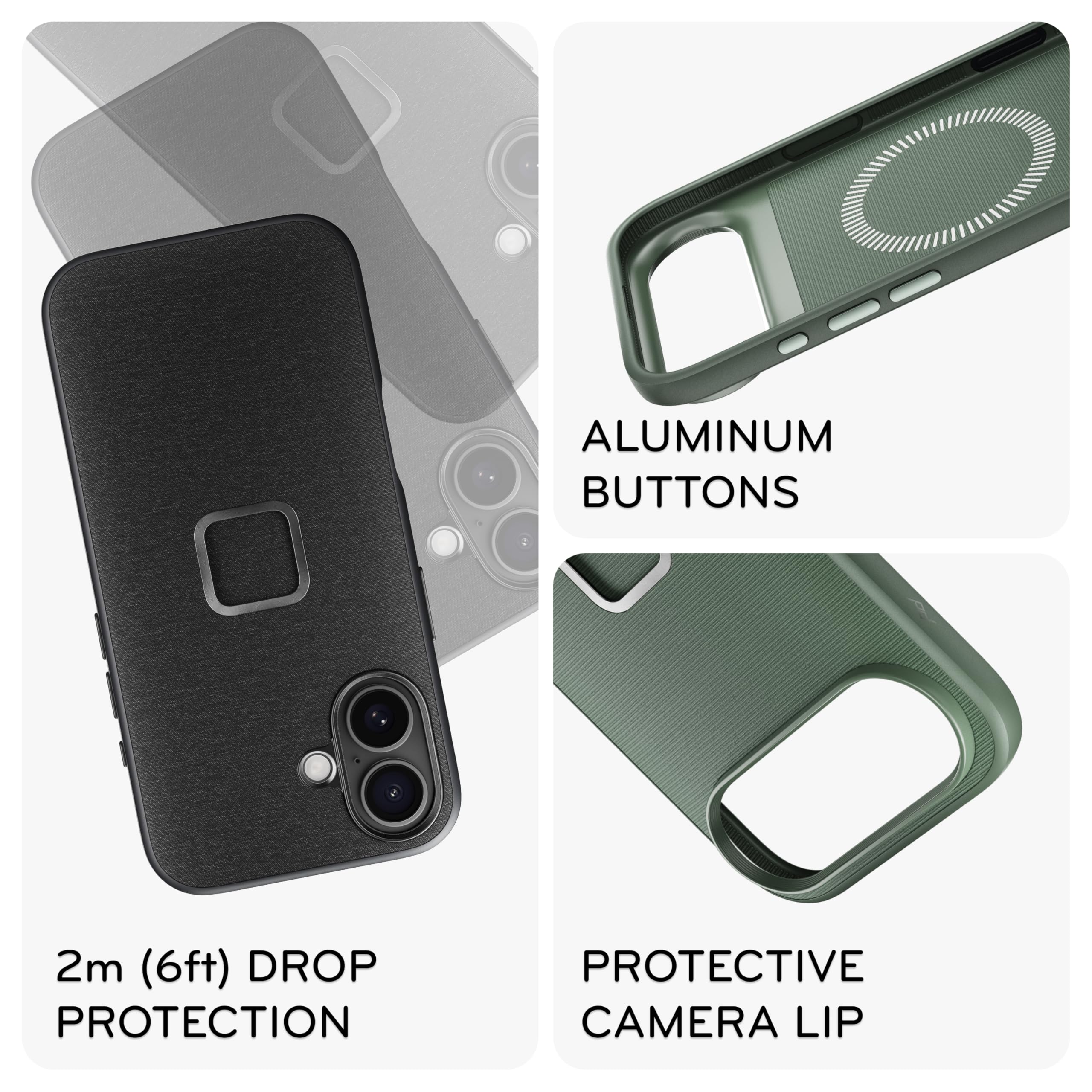Peak Design SlimLink Coque de téléphone portable pour iPhone 17 Pro, gris anthracite, profil fin, protection contre les chutes, coque en tissu résistant aux intempéries