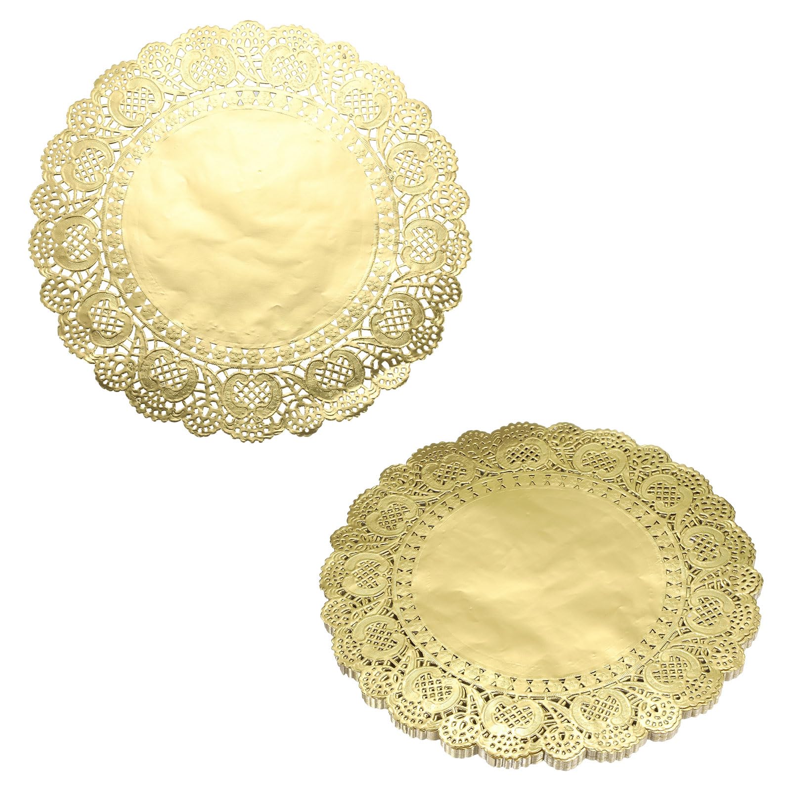 QUARKZMAN 100 Stück Tortenspitze 30,5cm Rund Tortenunterlage, Dekoratives Einweg-Tischset aus Spitzenpapier für Kuchen Desserts Lebensmitteldekoration Hochzeit Geburtstag, Gold